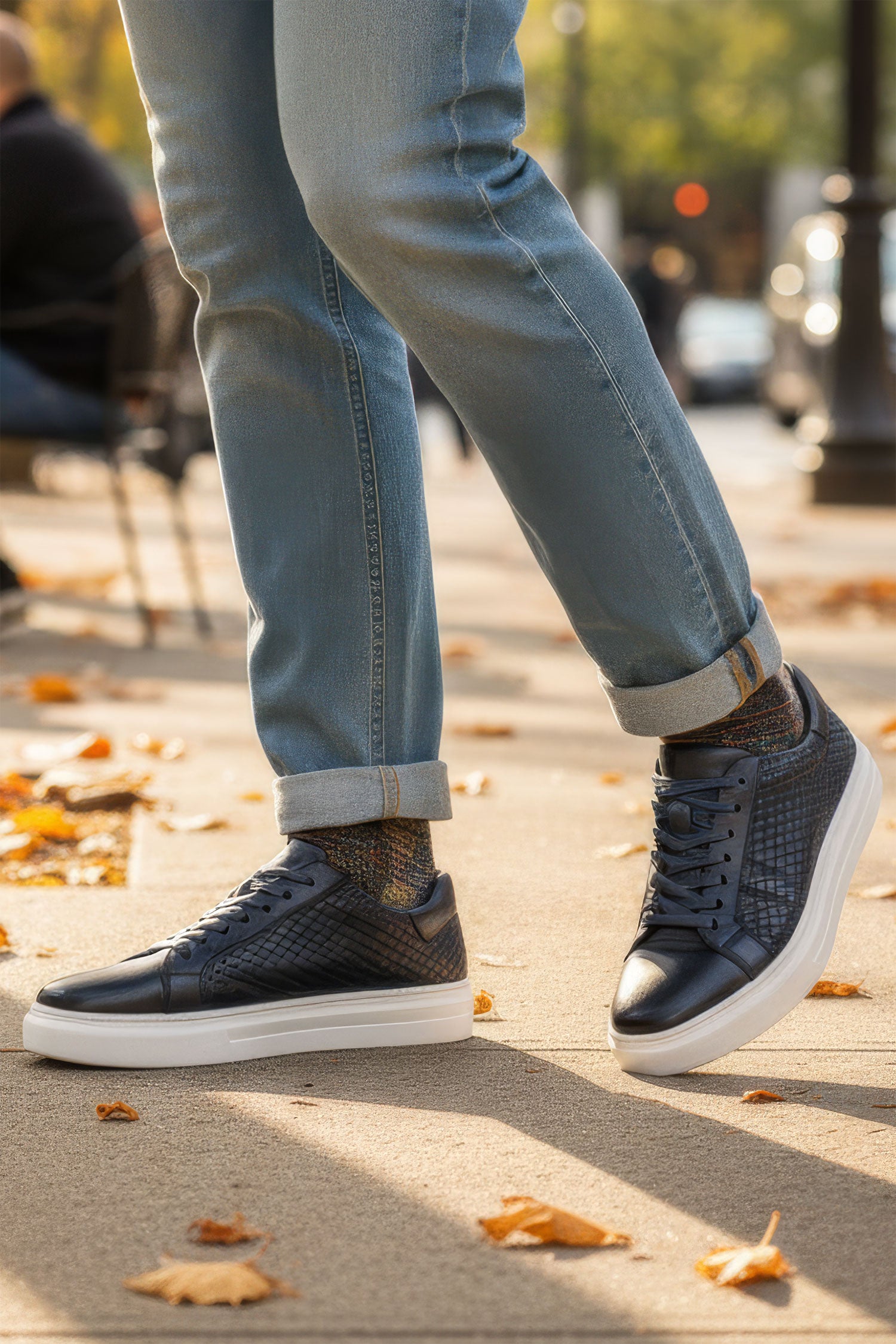 Barabas men's weave pattern laced up low top casual leather sneaker 3SH23 Navy