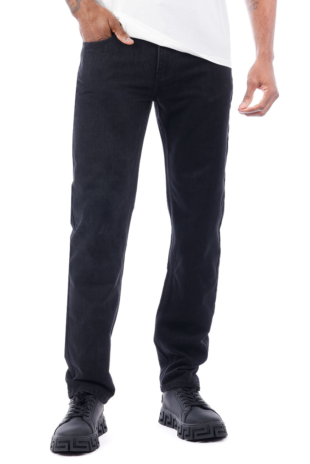 Barabas Men's Solid Color Premium Stretch Denim Jeans 3SN100 Black