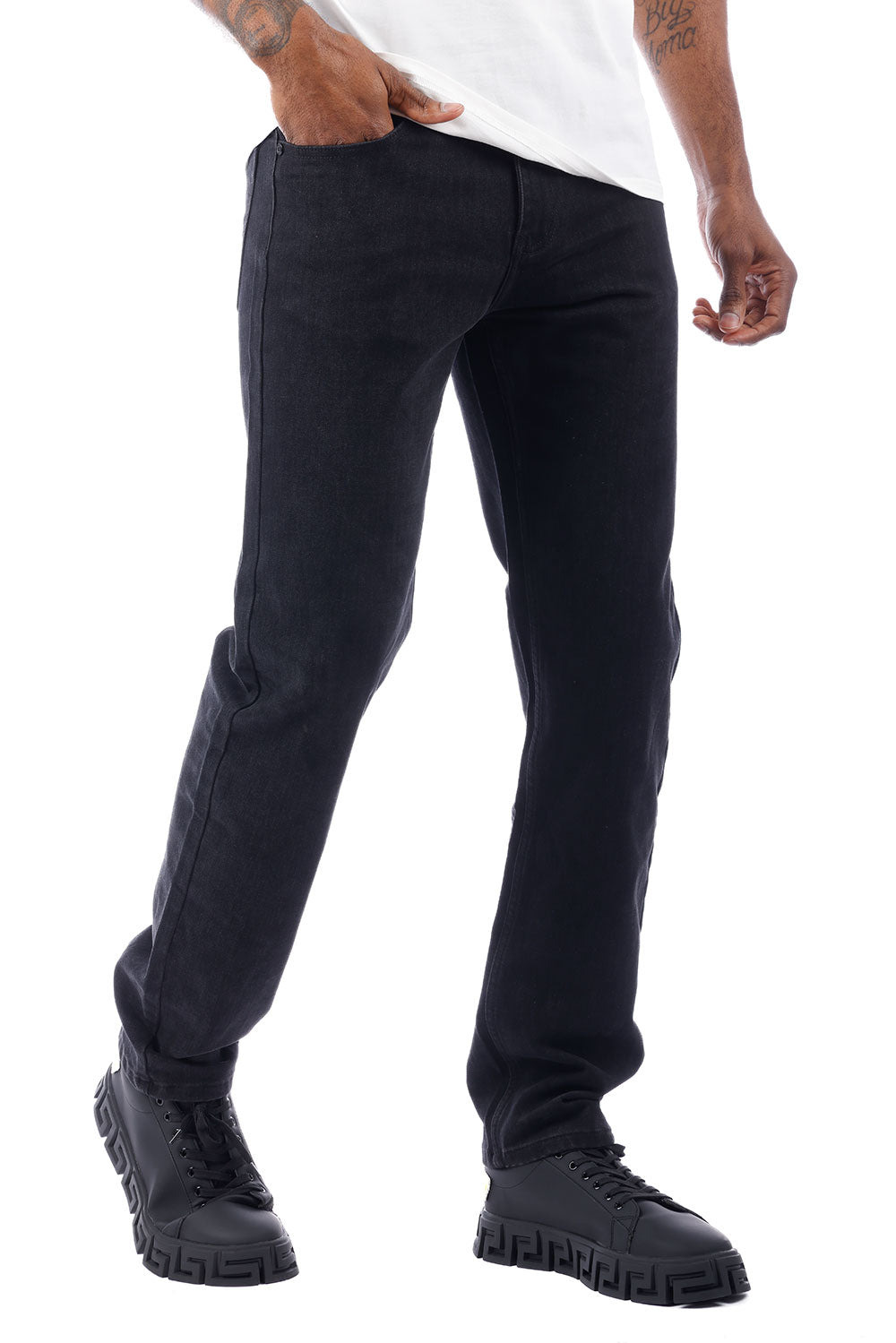 Barabas Men's Solid Color Premium Stretch Denim Jeans 3SN100 Black