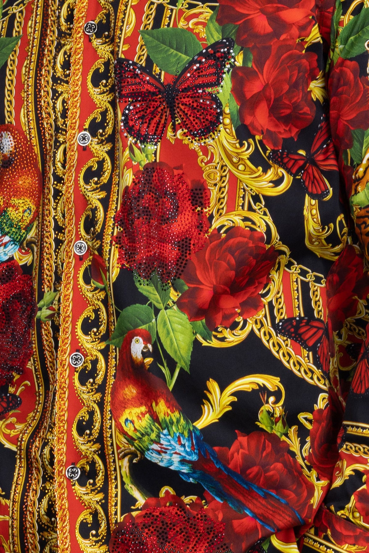 BARABAS Men's Rhinestone Tiger Floral Butterfly Luxury Shirt 2SPR224 Multi