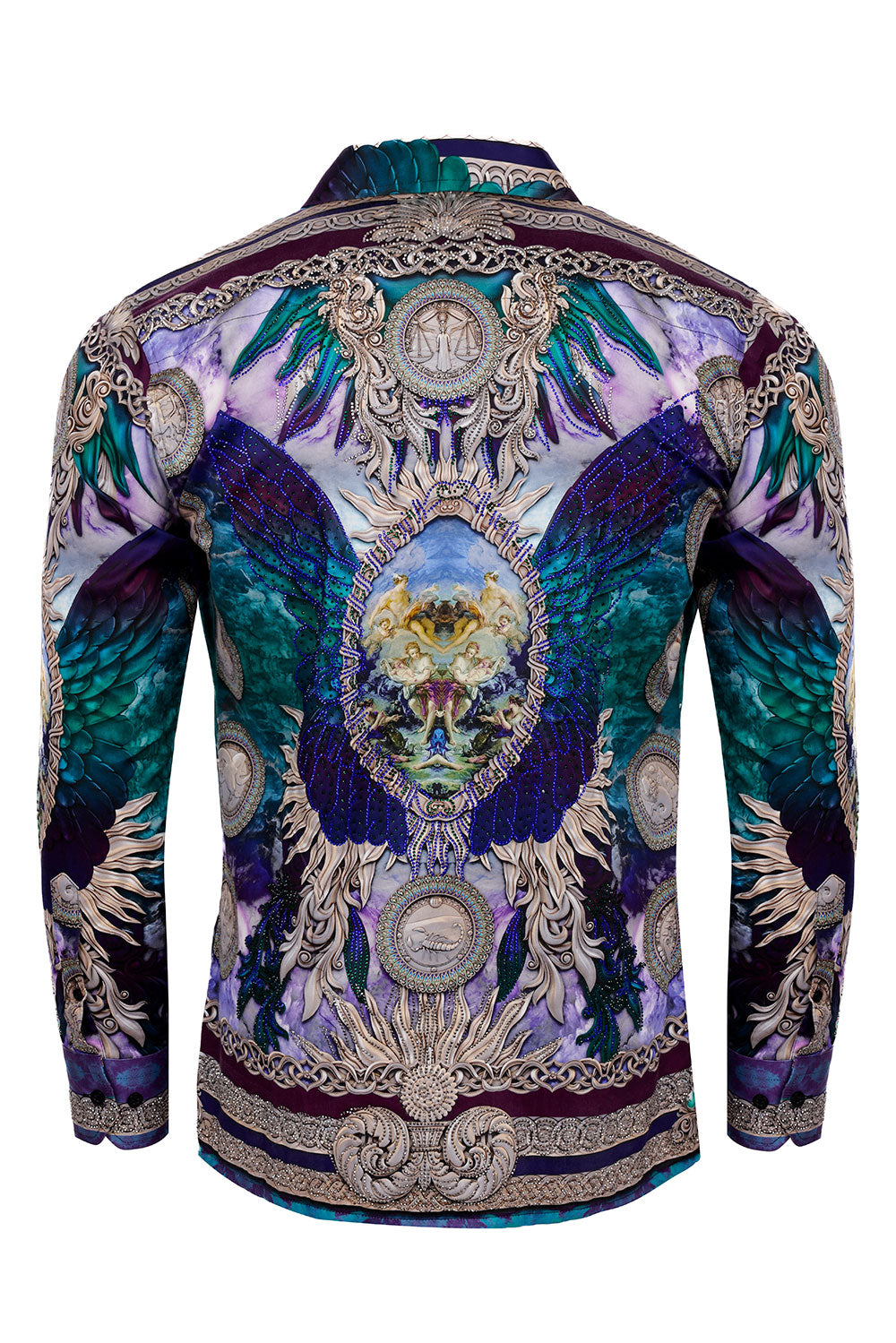 BARABAS Men's Rhinestone Angel Wings Long Sleeve Shirts 3SPR411 Purple