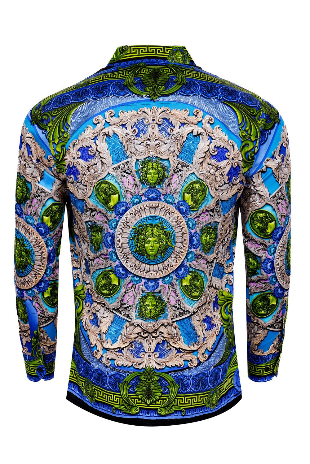 BARABAS Men's Rhinestone Medusa Floral Long Sleeve Shirts 3SPR416 #Color_Royal