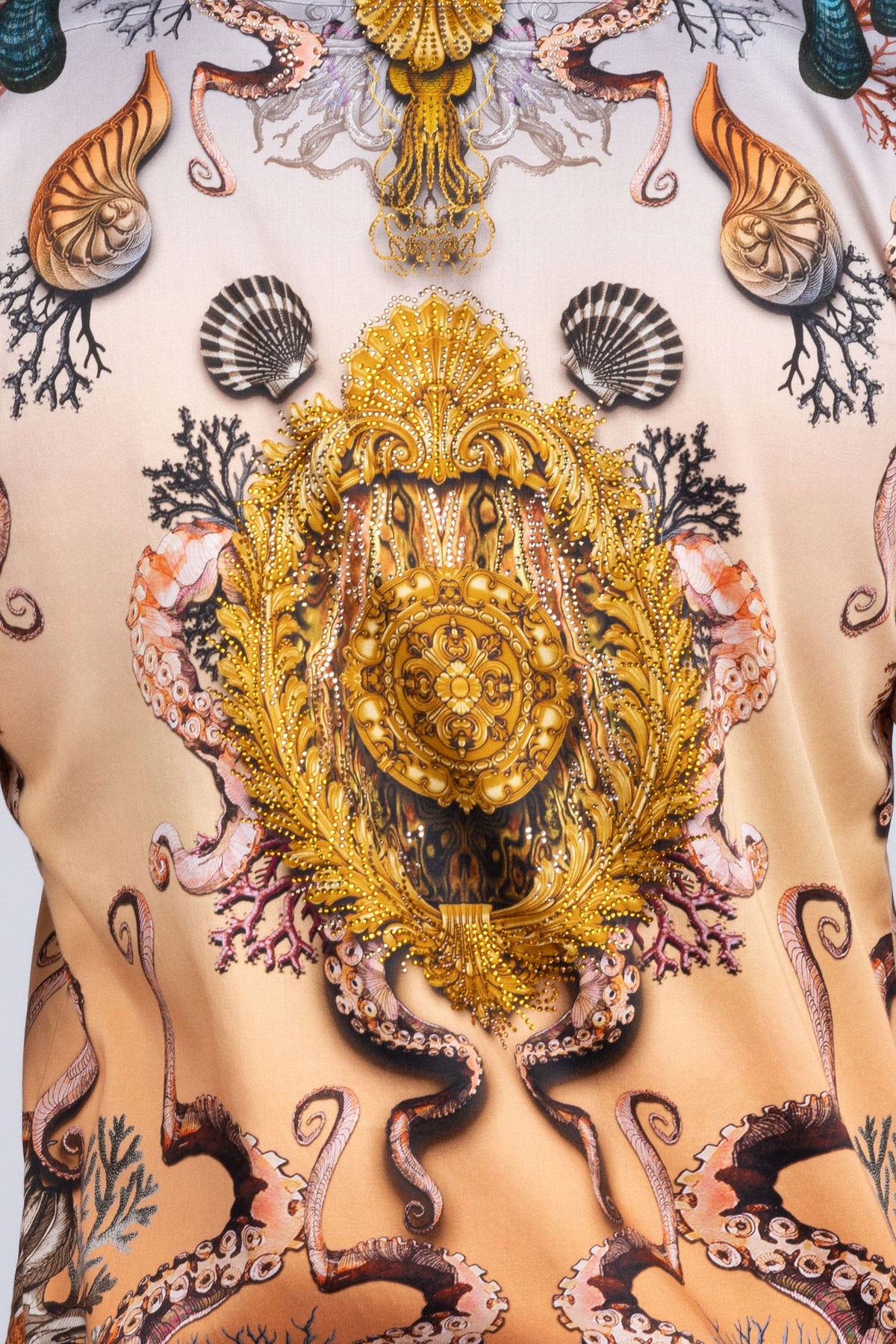 BARABAS Men's Rhinestone Sea Ocean Baroque Long Sleeve Shirts 3SPR417 #Color_Peach