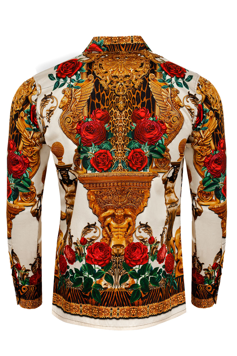 BARABAS Men's Rhinestone Floral Unicorn Long Sleeve Shirts 3SPR418 Cream