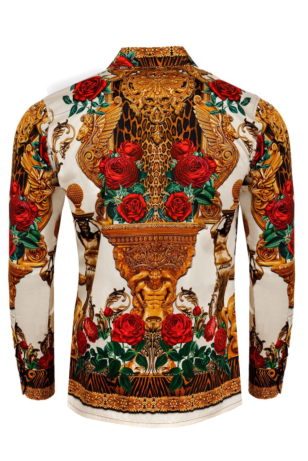 BARABAS Men's Rhinestone Floral Unicorn Long Sleeve Shirts 3SPR418 Cream