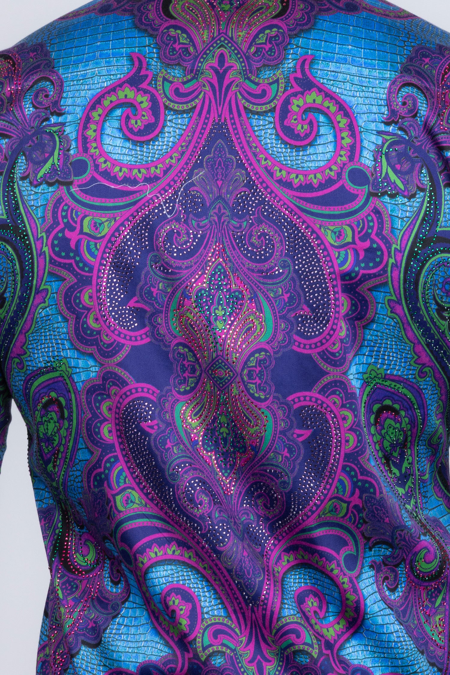 BARABAS Men's Rhinestone Floral Paisley Long Sleeve Shirts 3SPR433 Blue