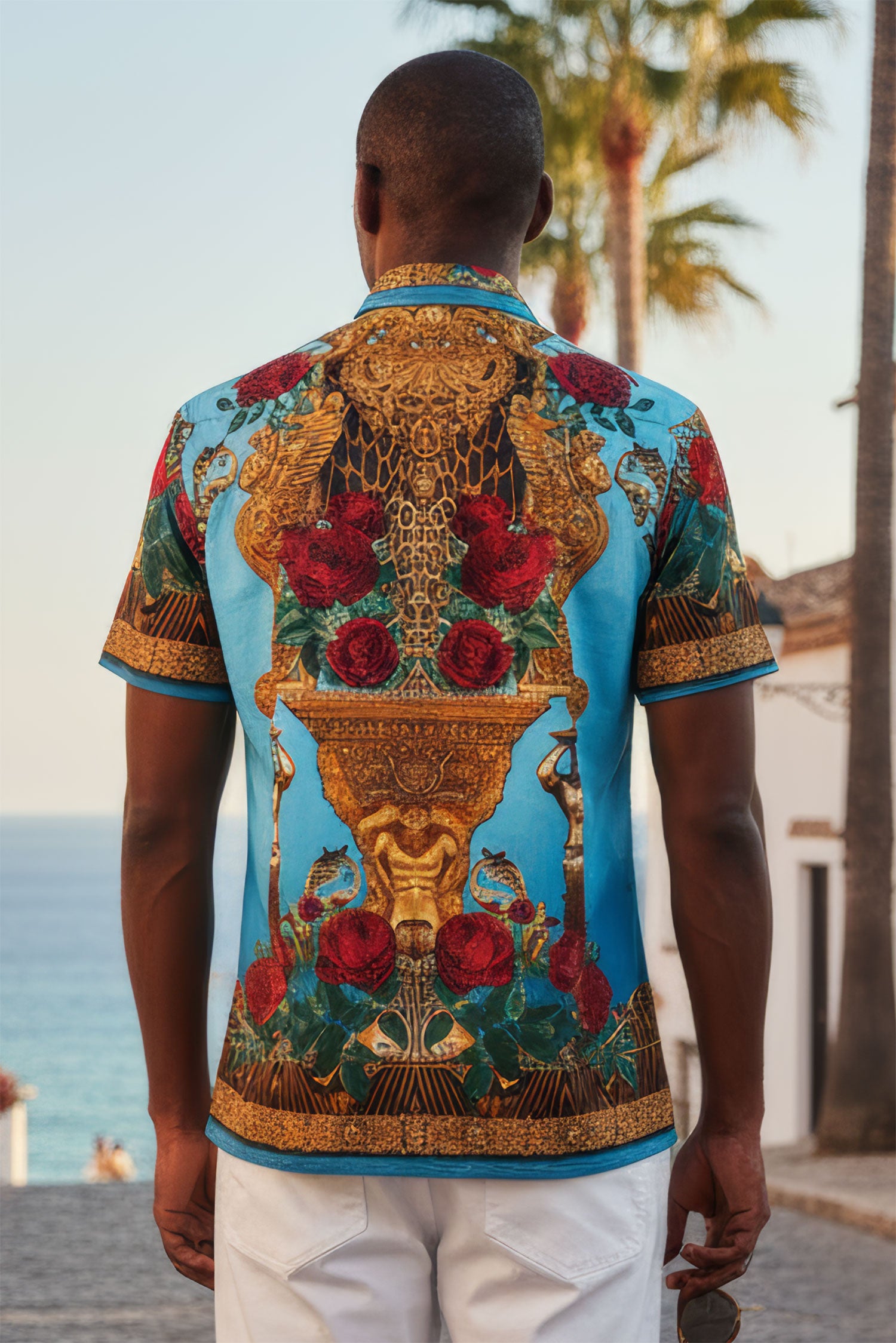 BARABAS Men's Leopard and Rhinestone Floral Short Sleeve Shirts 3SR418