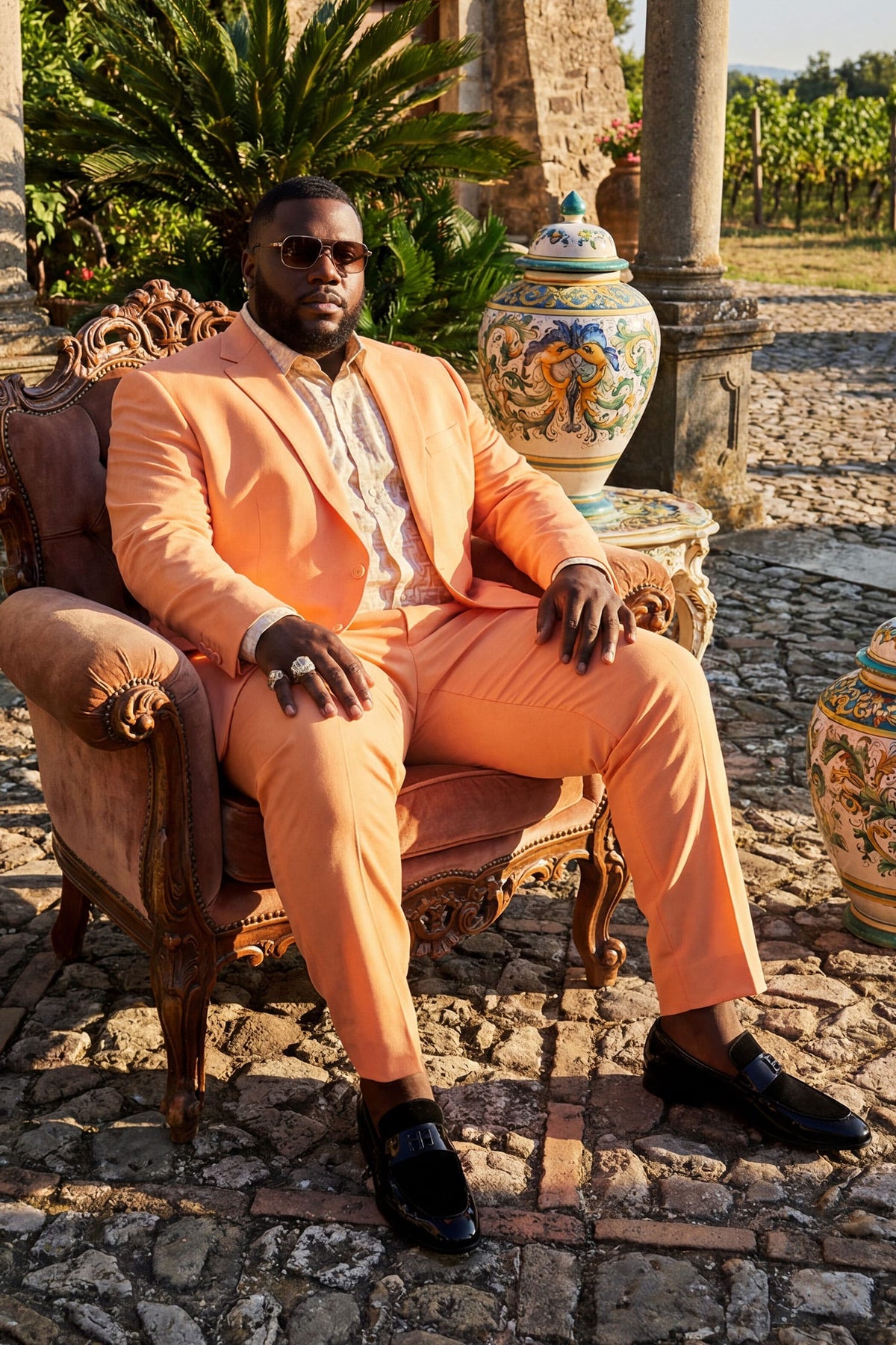 BARABAS Men's Brushed Cotton Notched Lapel Matt Suit 3SU02 Apricot Crush