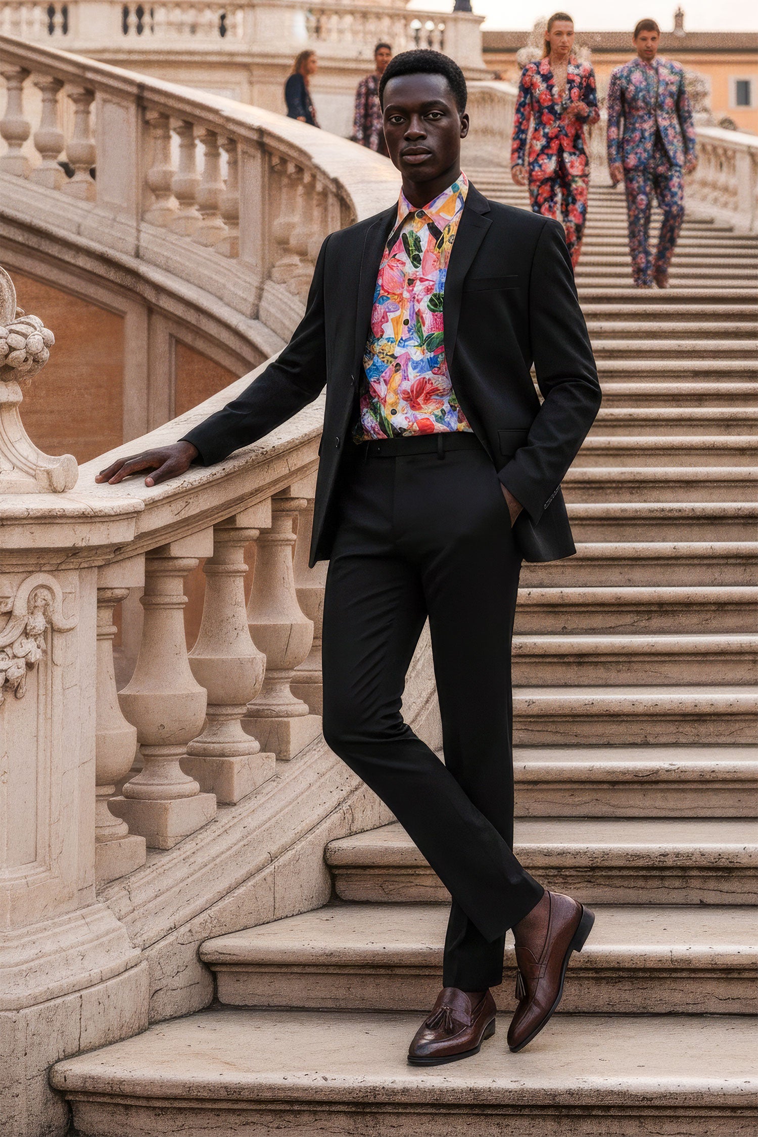 BARABAS Men's Brushed Cotton Notch Lapel Matte Casual Suit 3SU02 Black