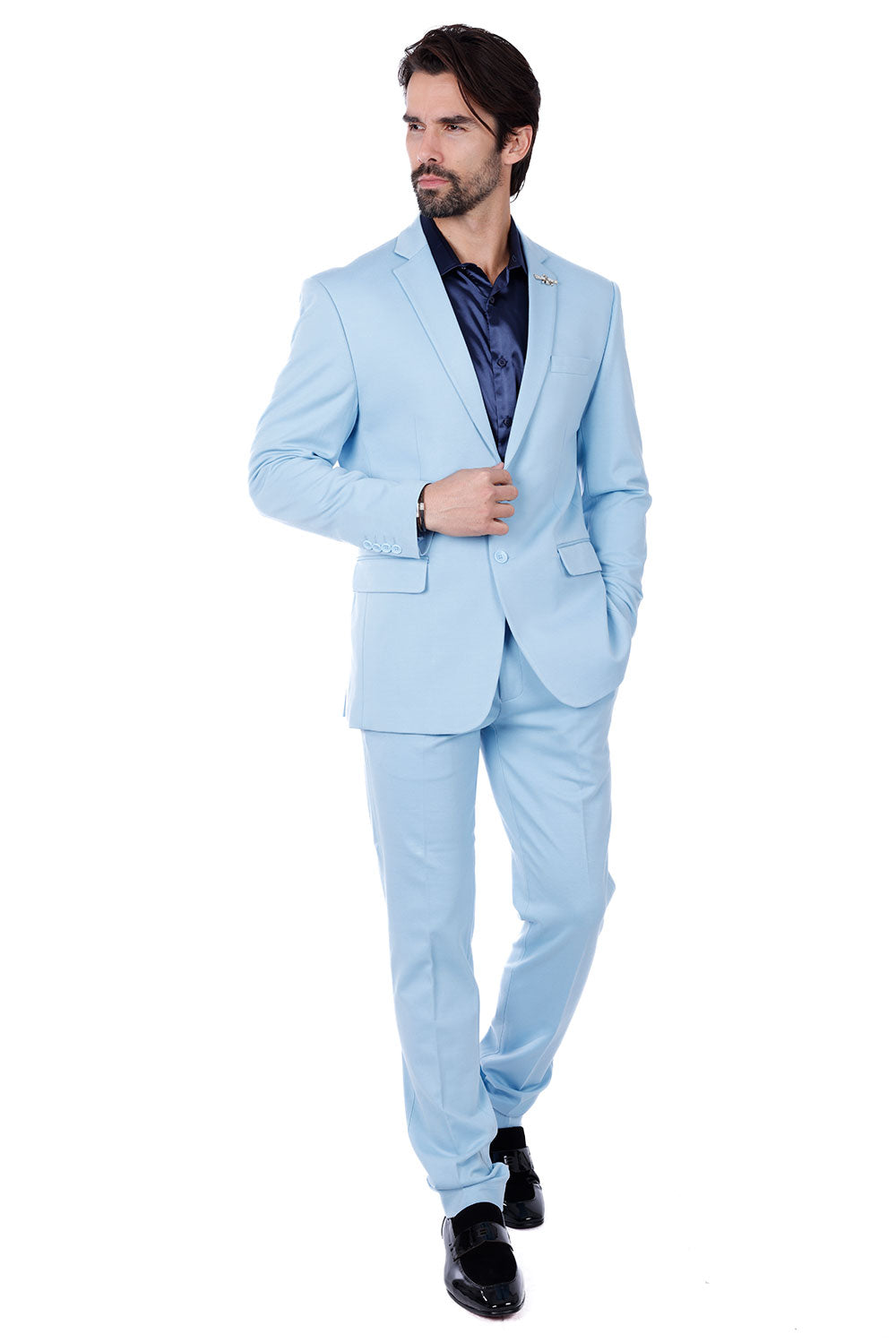 BARABAS Men's Brushed Cotton Notch Lapel Matte Casual Suit 3SU02 Sky Blue