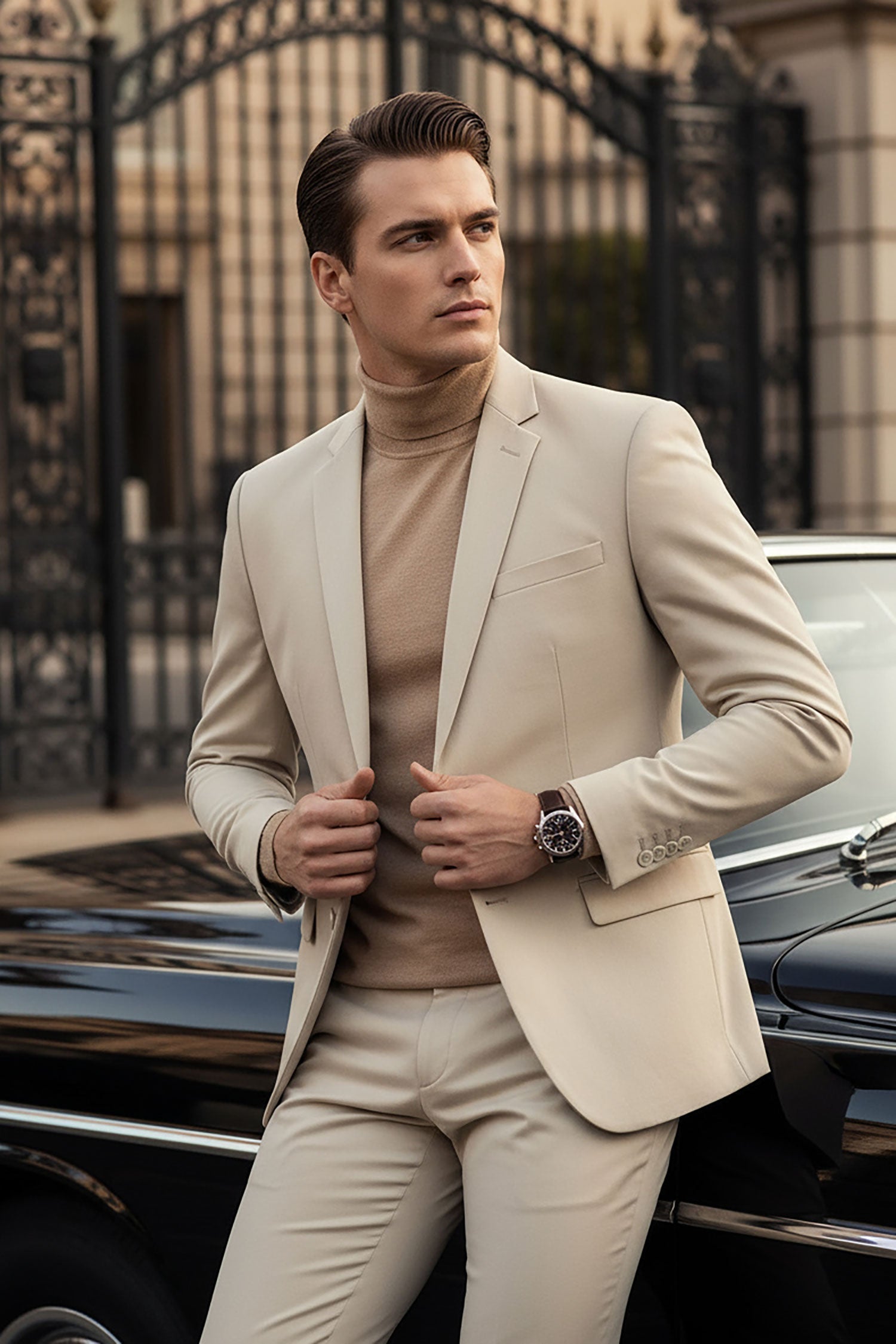 BARABAS Men's Brushed Cotton Notched Lapel Matt Suit 3SU02 Tan