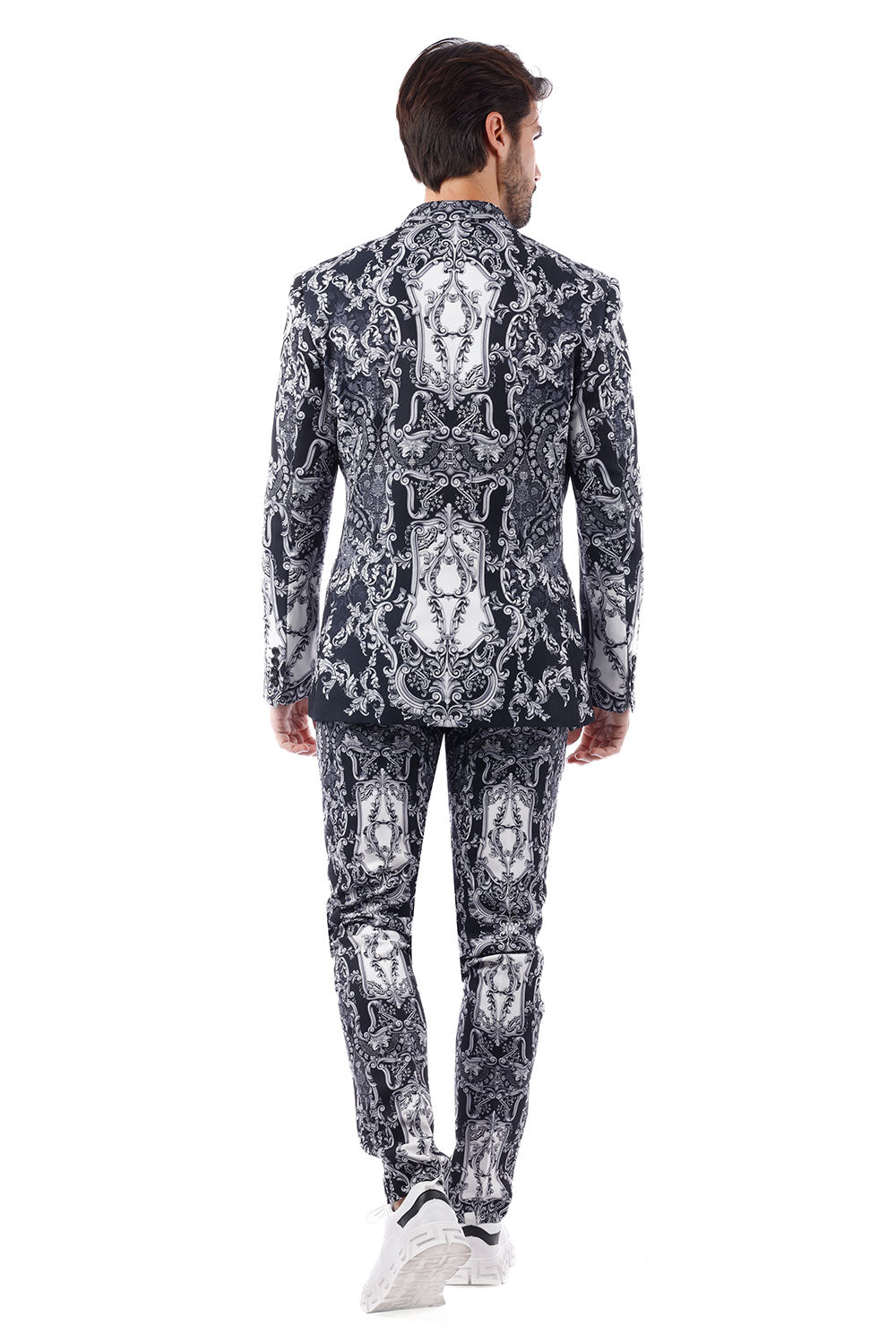 BARABAS Men's Greek Floral Pattern Peak Lapel Suit 3SU22 White