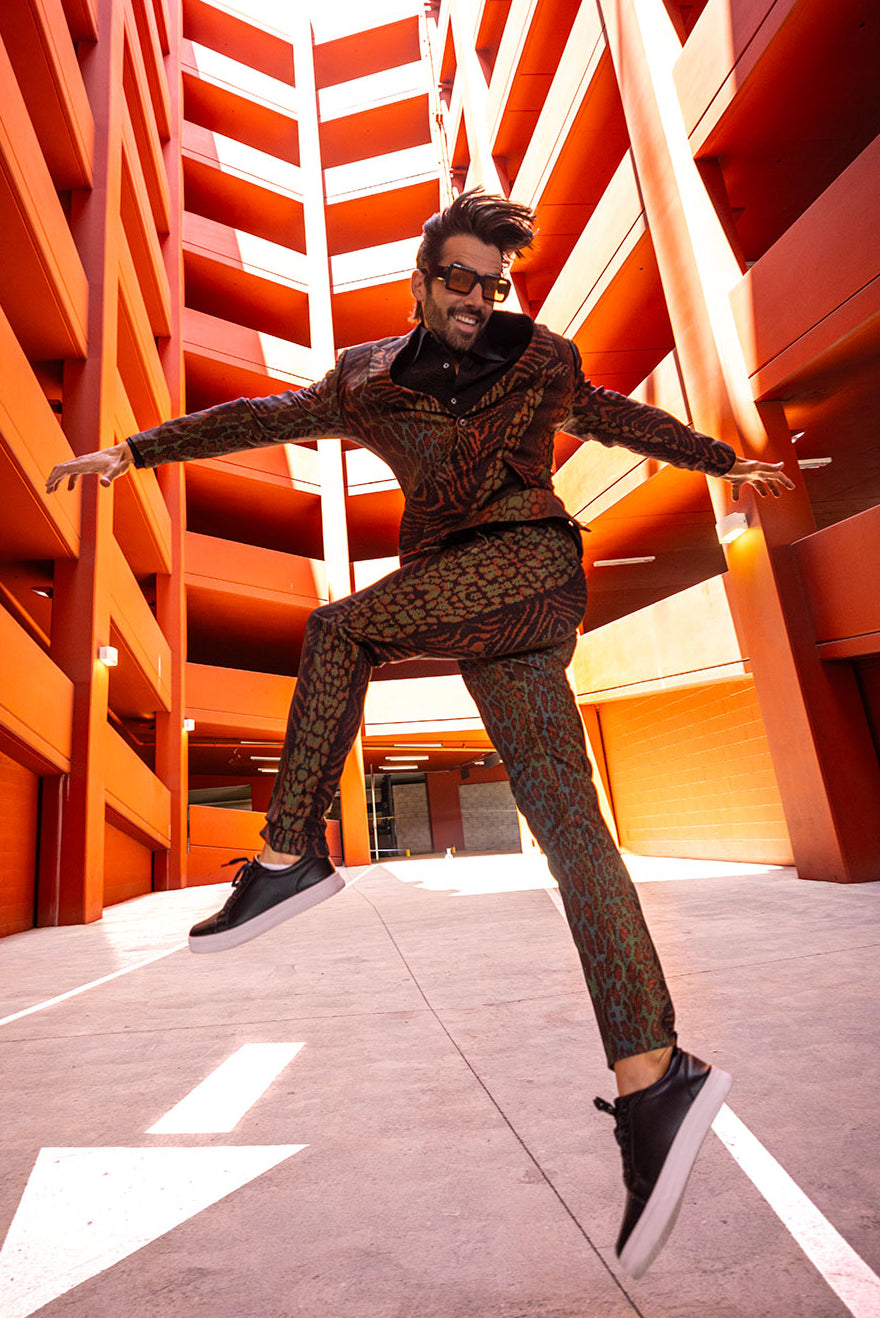 BARABAS Men's Animal Print Pattern Geometric Peak Lapel Suit 3SU27 Brown