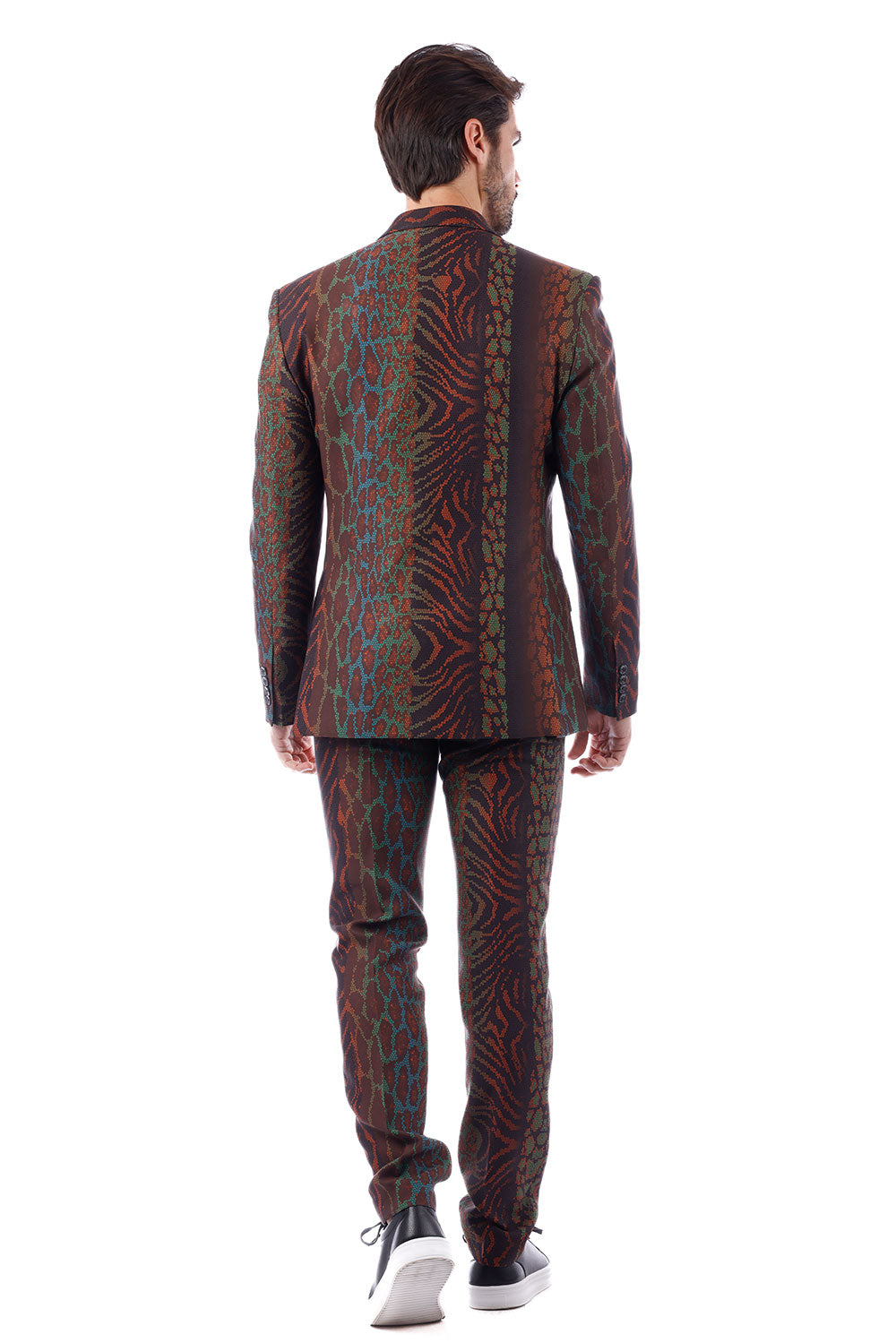 BARABAS Men's Animal Print Pattern Geometric Peak Lapel Suit 3SU27 Brown