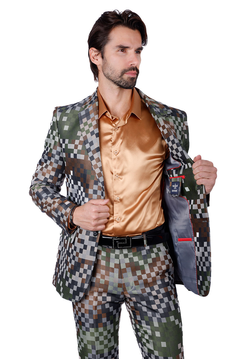 BARABAS Men's Camouflage Cotton Notched Lapel Suit 3SU28 Olive