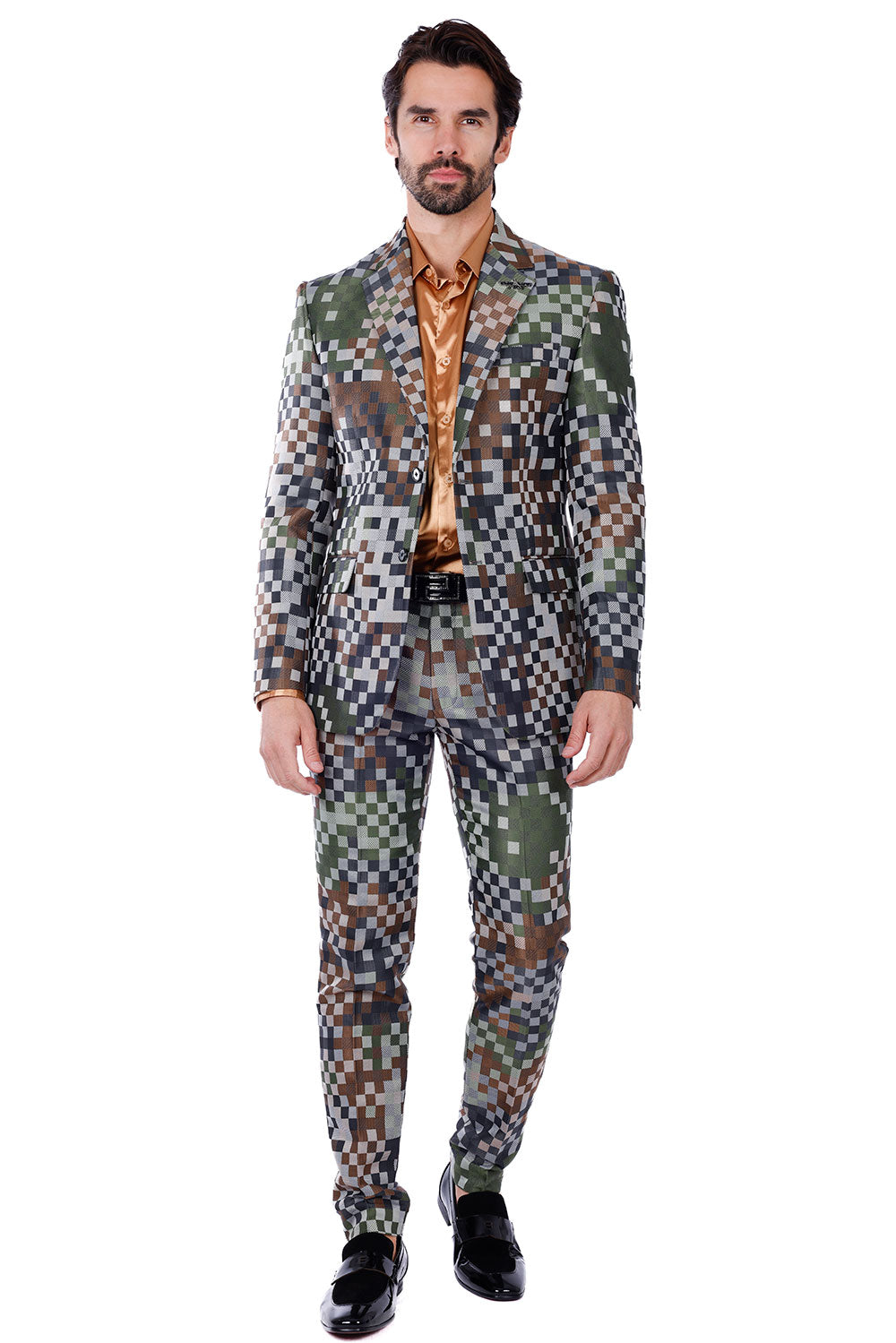 BARABAS Men's Camouflage Cotton Notched Lapel Suit 3SU28 Grey