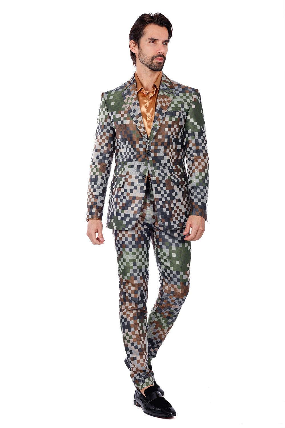 BARABAS Men's Camouflage Cotton Notched Lapel Suit 3SU28 Camouflage