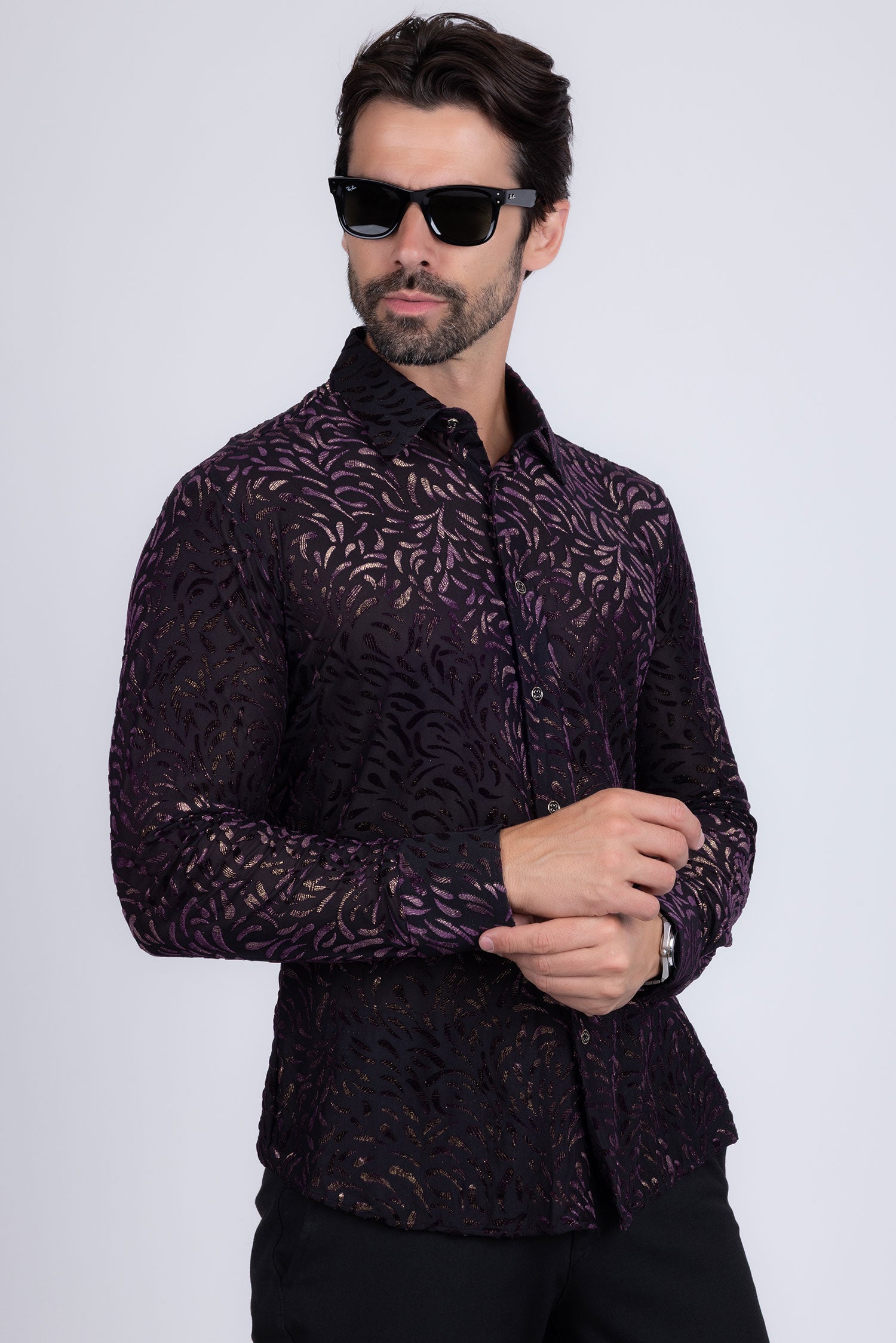 BARABAS Men's See Through Floral Long Sleeve Button Down Shirt 3SVL17 Black