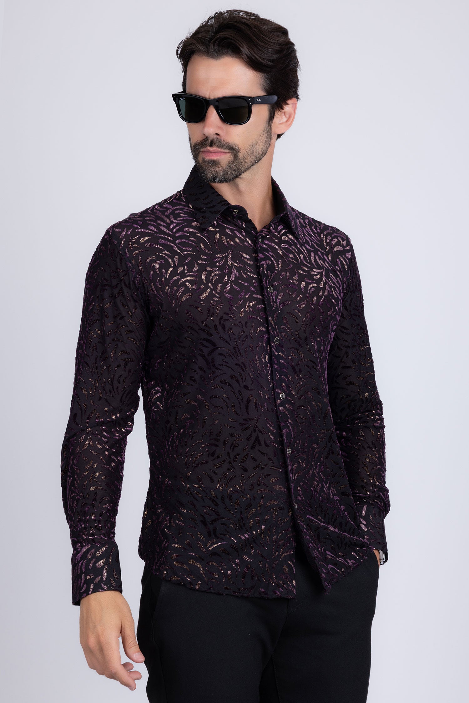 BARABAS Men's See Through Floral Long Sleeve Button Down Shirt 3SVL17 Black