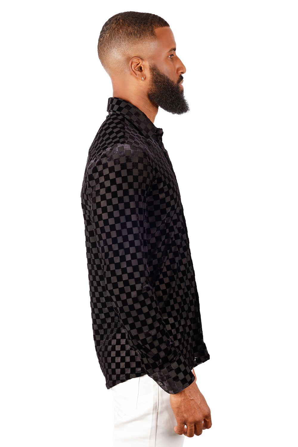 BARABAS Men's See Through Checkered Long Sleeve Shirt 3SVL23 Black