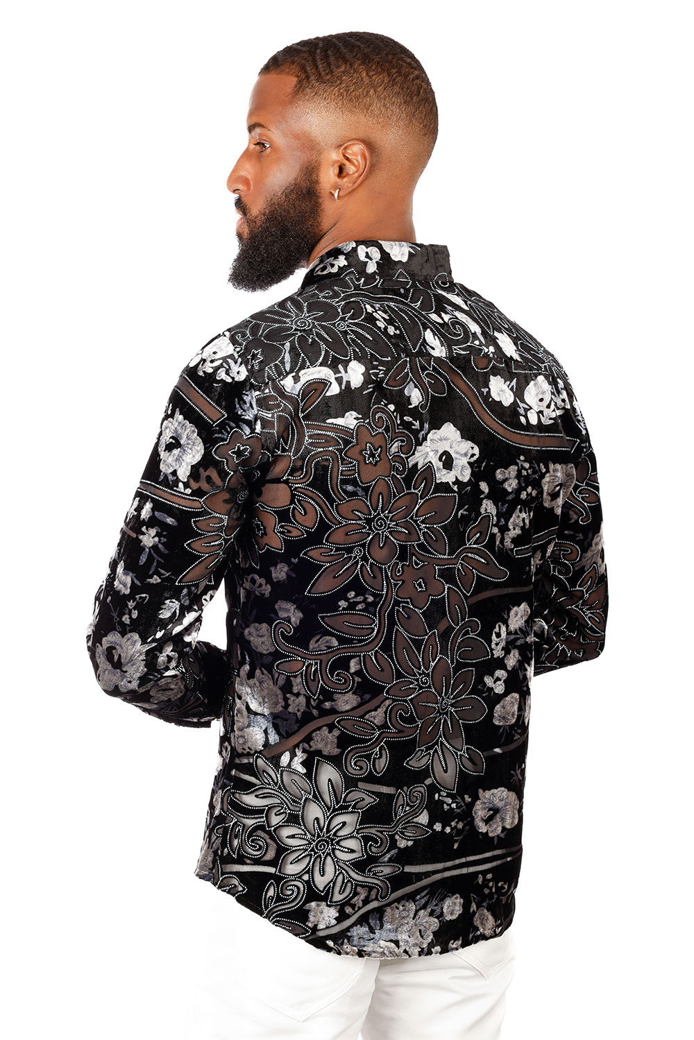 BARABAS Men's See Through Floral Long Sleeve Button Down Shirt 3SVL33 Black