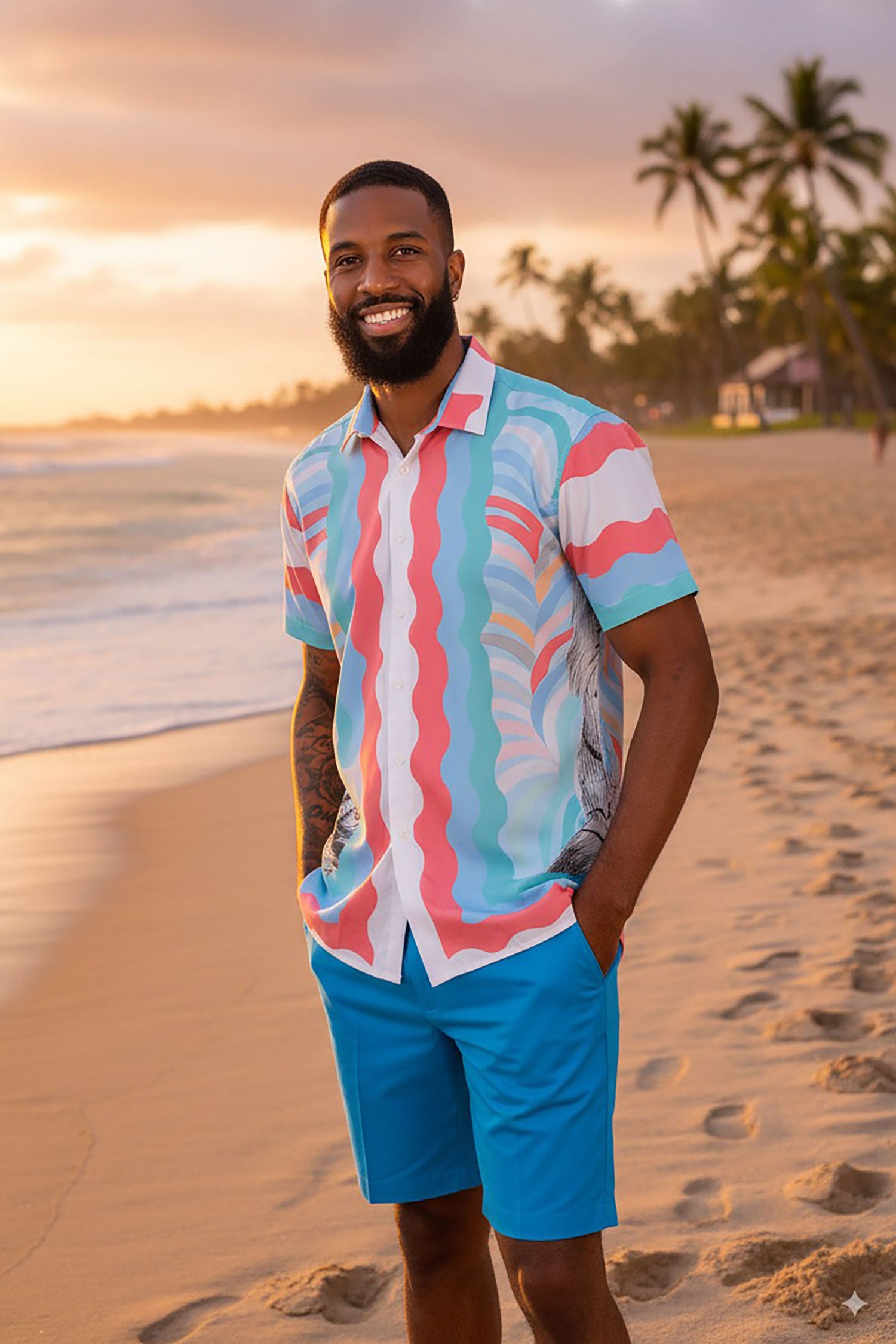 BARABAS Men's Geometric Tiger Button Down Short Sleeve Shirts 4sst30 Multi