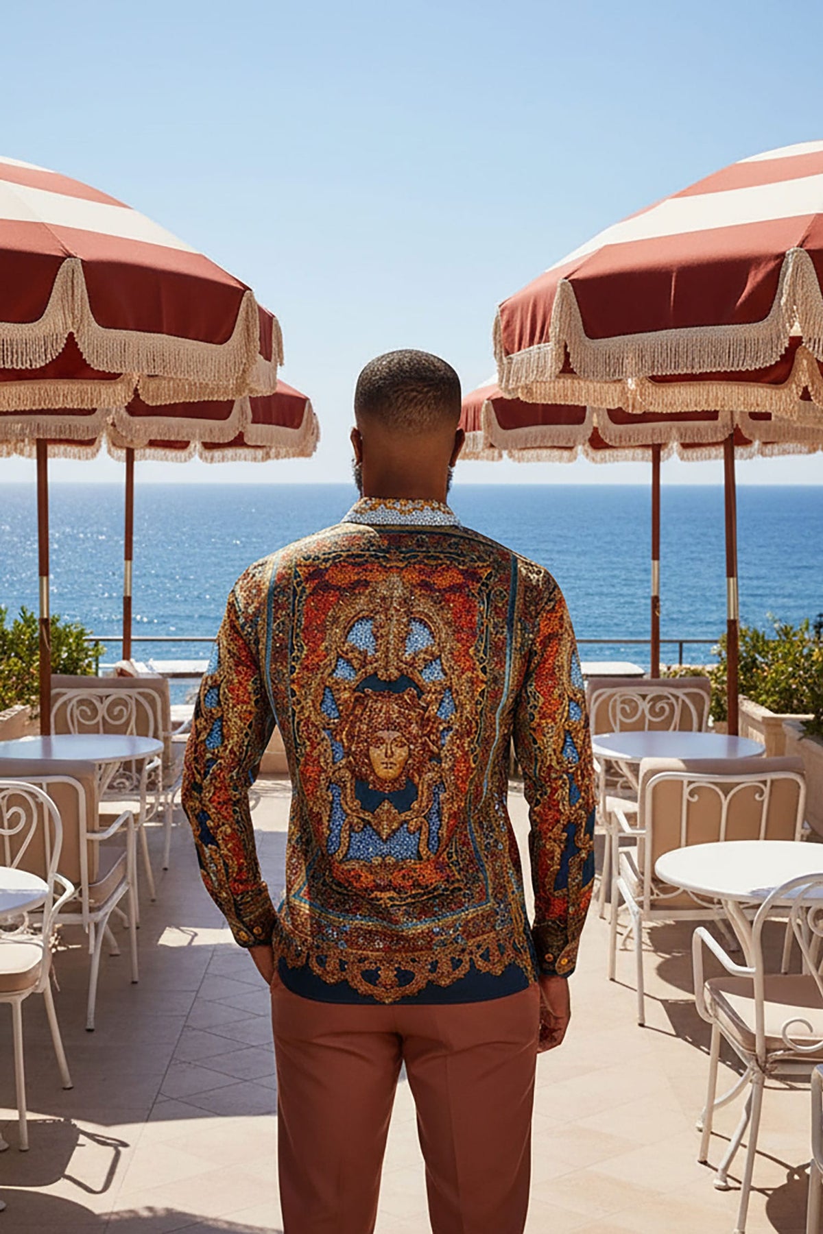 BARABAS Men's Rhinestone Medusa Long Sleeve Shirts 3SPR429 Multi
