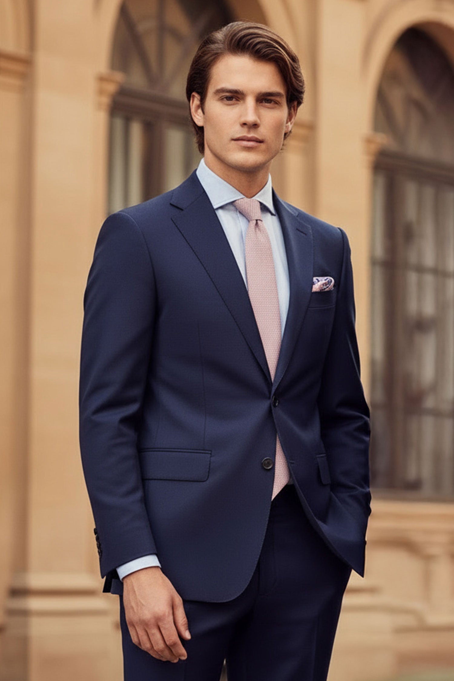 BARABAS Men's Brushed Cotton Notched Lapel Matt Suit 3SU02 Navy