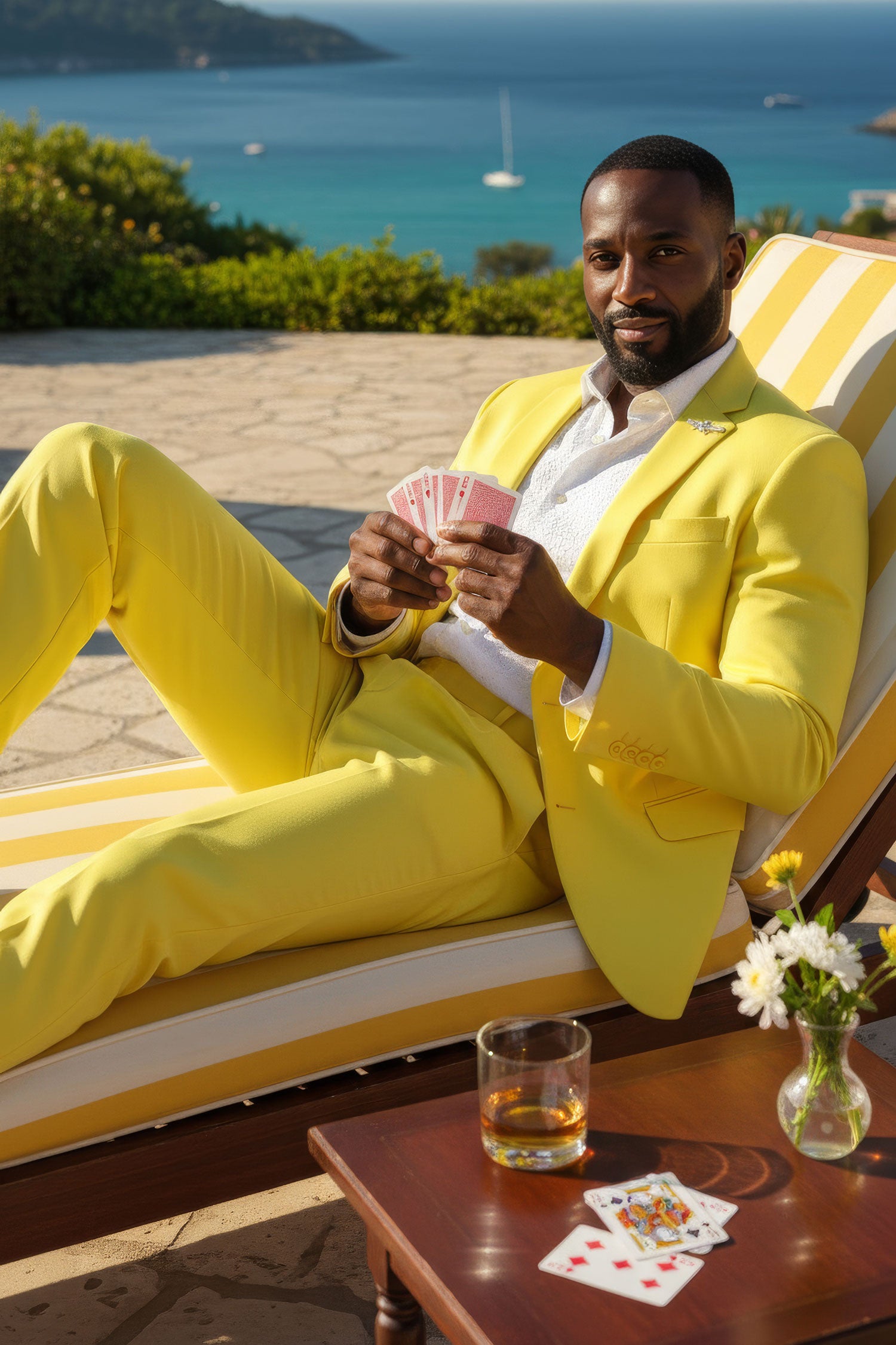 BARABAS Men's Brushed Cotton Notched Lapel Matt Suit 3SU02 Yellow