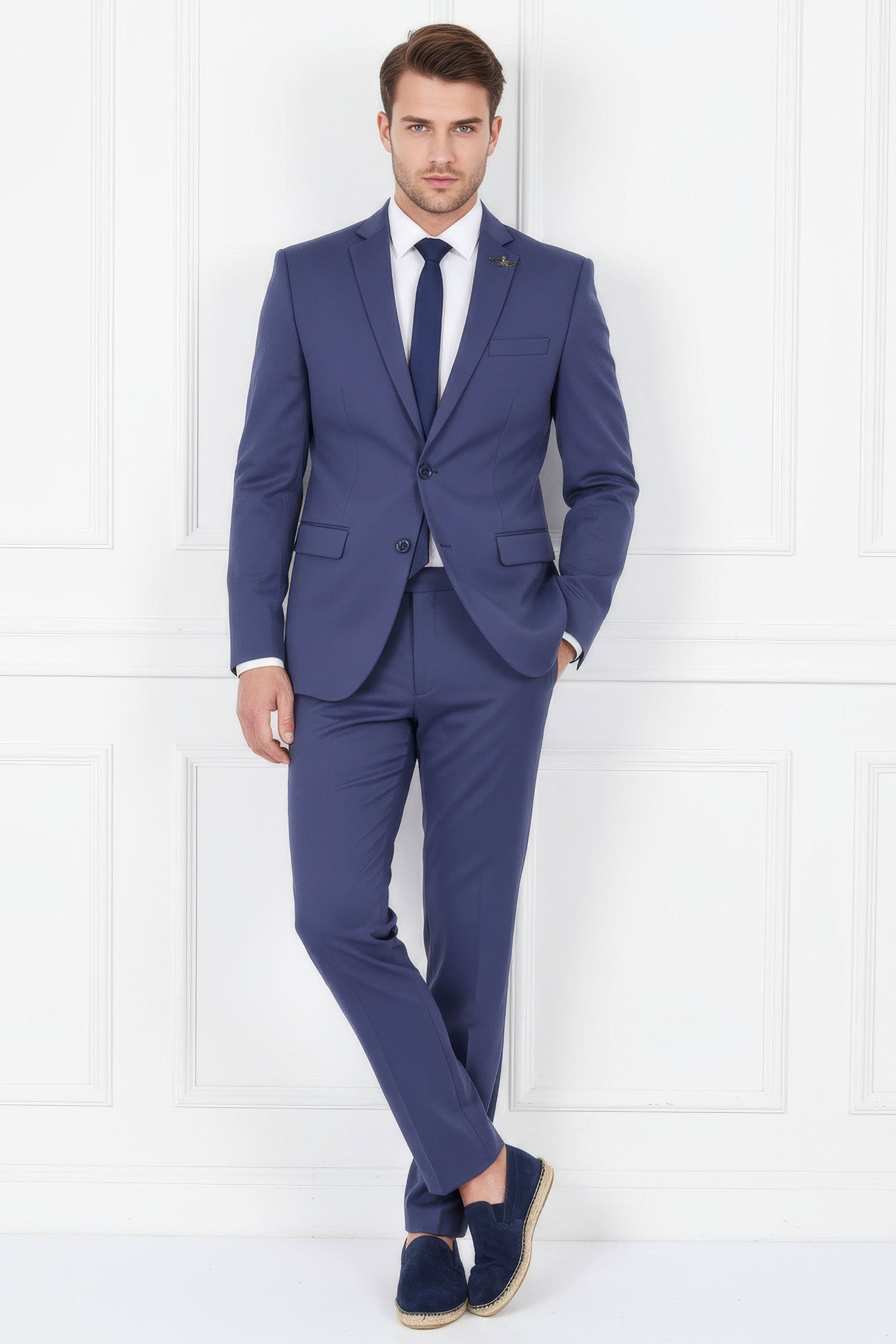 BARABAS Men's Brushed Cotton Notch Lapel Matte Casual Suit 3SU02 Blue