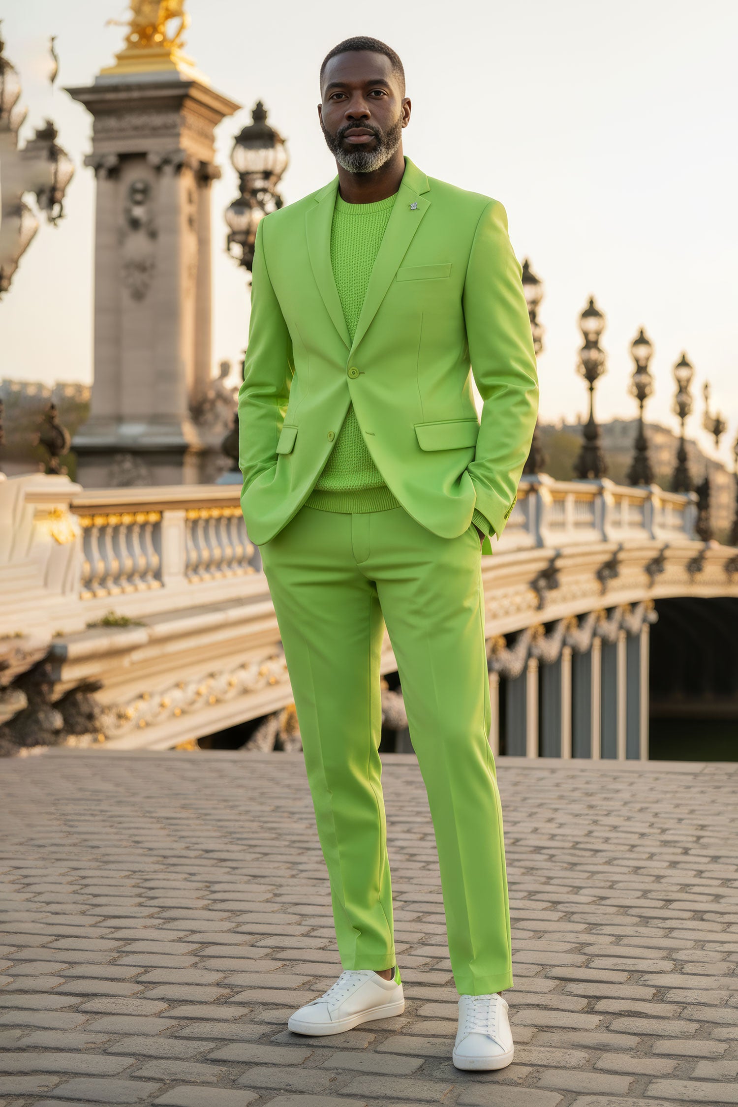 BARABAS Men's Brushed Cotton Notch Lapel Matte Casual Suit 3SU02 Lime