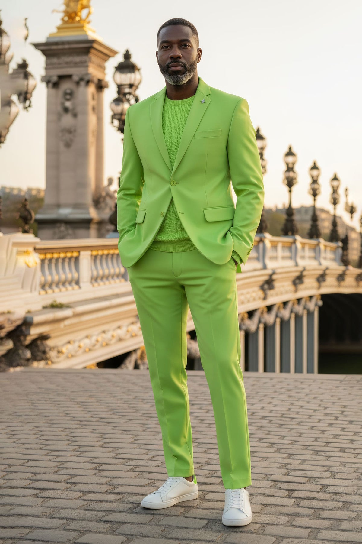 BARABAS Men's Brushed Cotton Notch Lapel Matte Casual Suit 3SU02 Lime