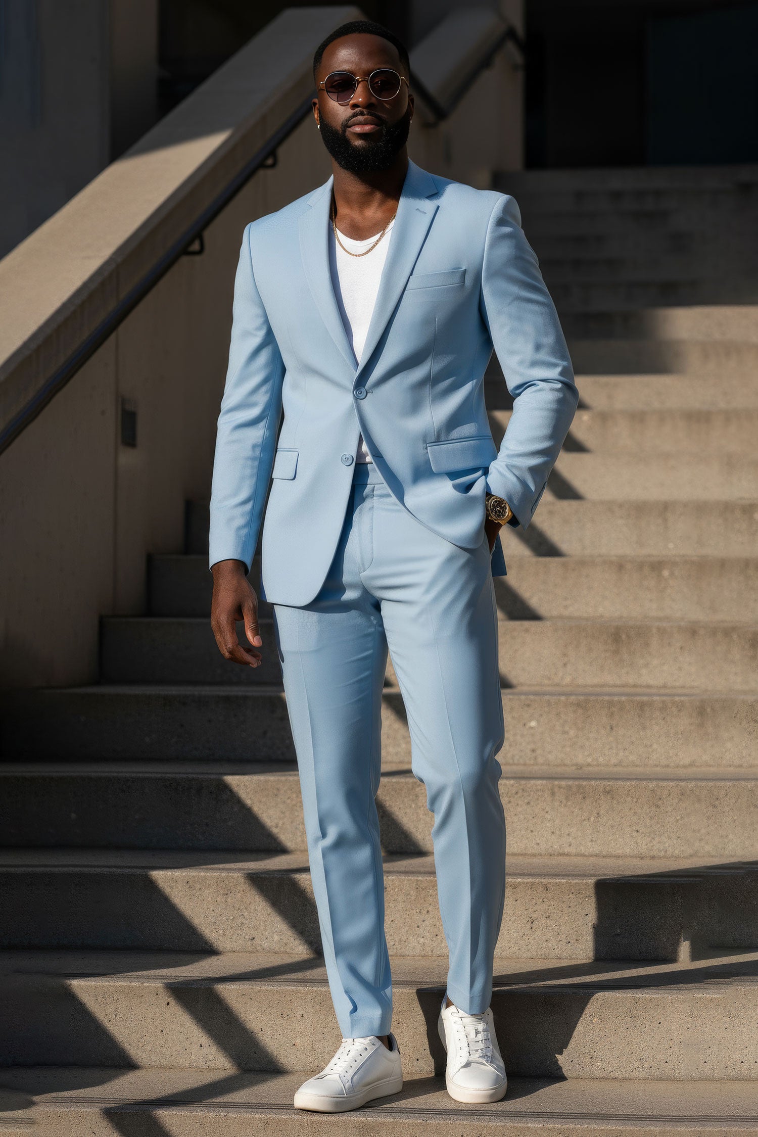 BARABAS Men's Brushed Cotton Notch Lapel Matte Casual Suit 3SU02 Sky Blue