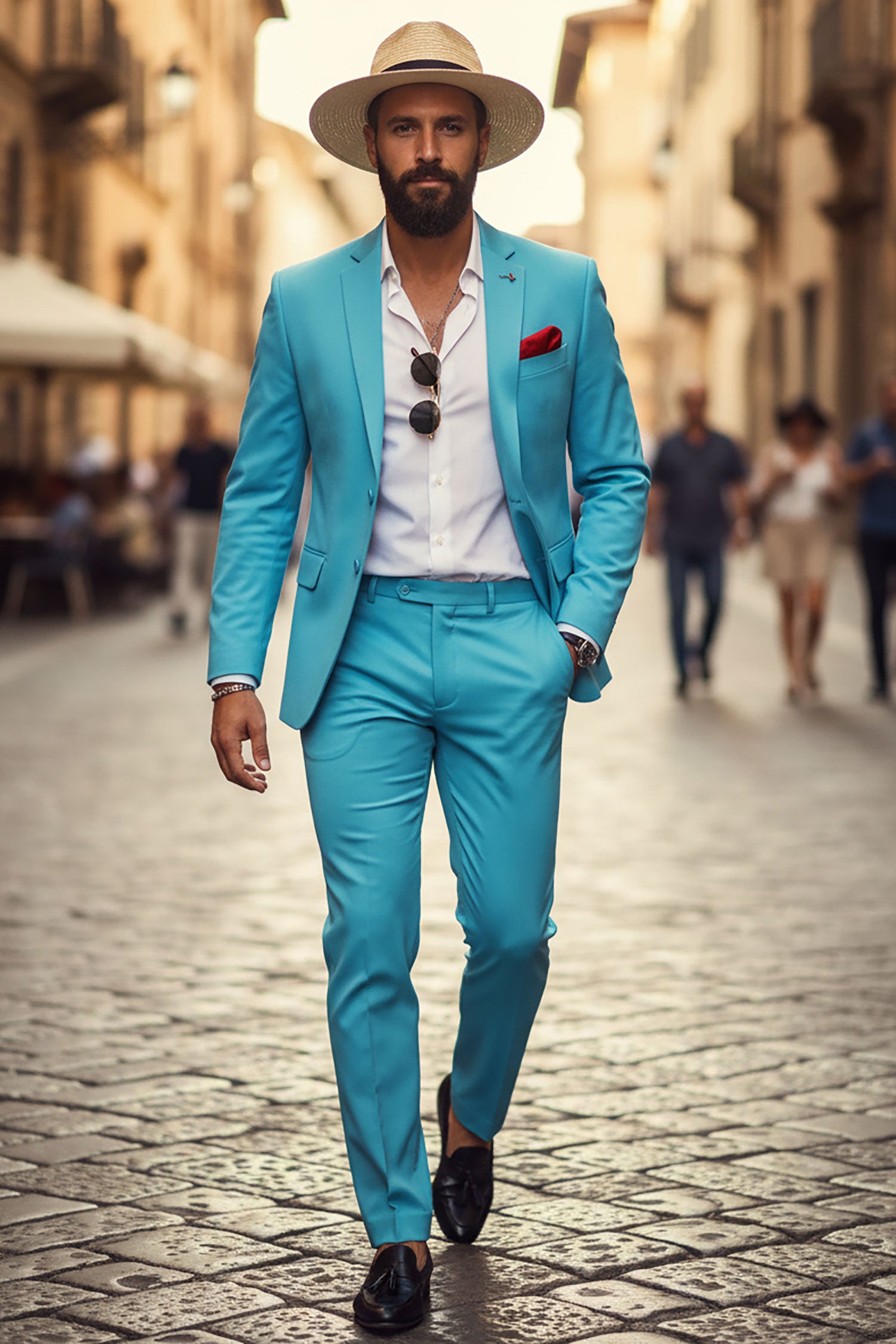 BARABAS Men's Brushed Cotton Notch Lapel Matte Casual Suit 3SU02 Turquoise