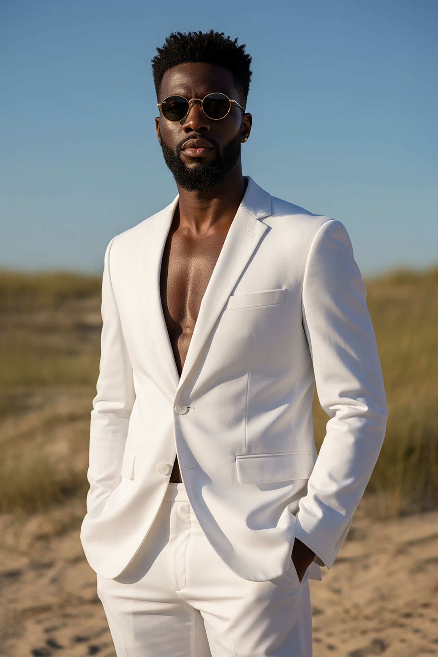 BARABAS Men's Brushed Cotton Notched Lapel Matt Suit 3SU02 White