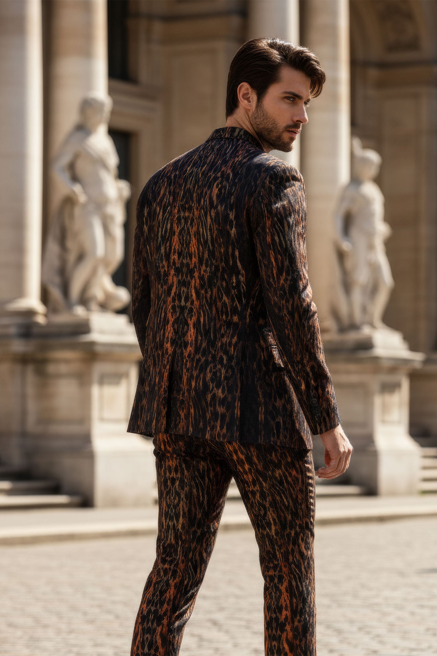 BARABAS Men's Leopard Animal Peak Lapel Suit 3SU23 Brown