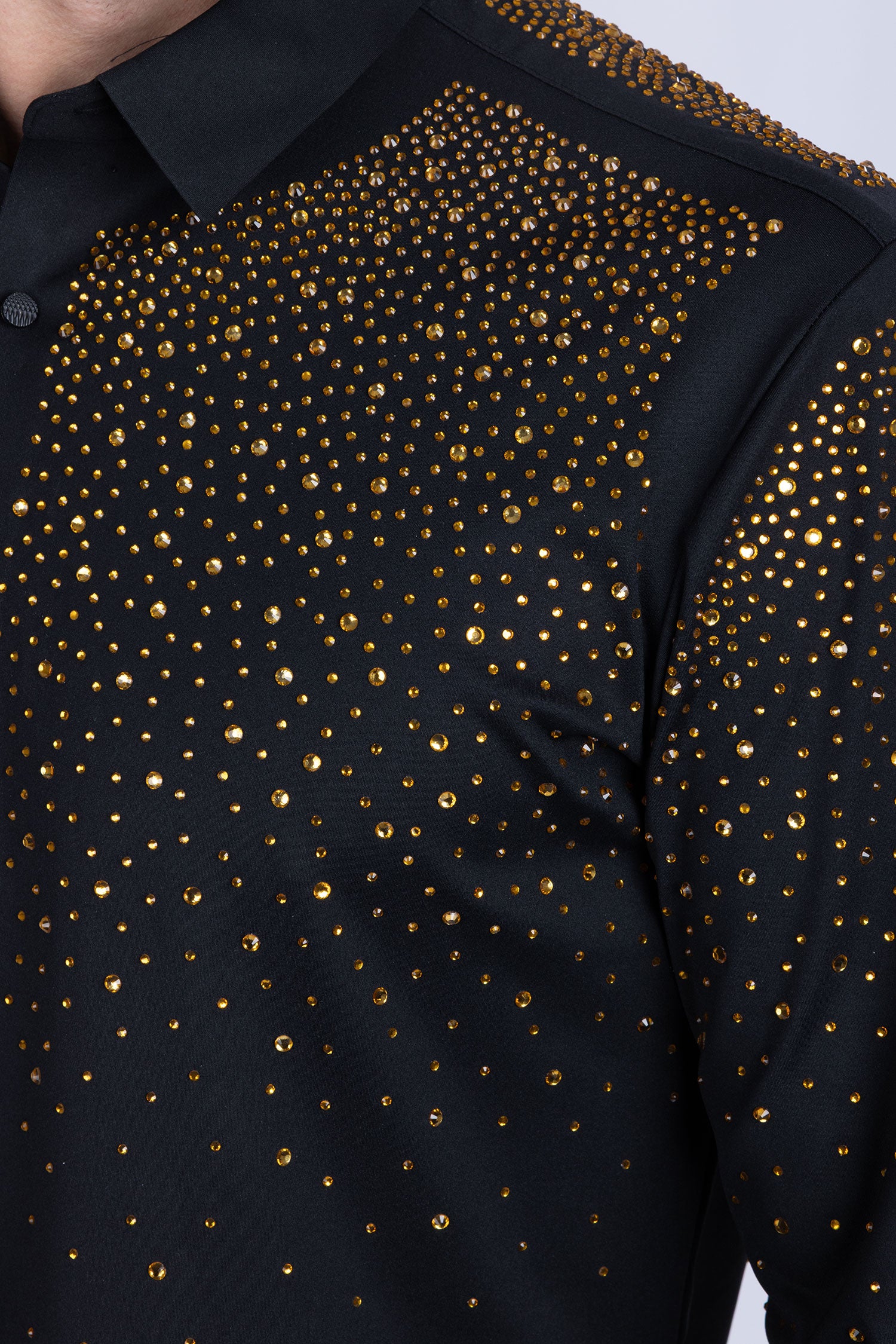 BARABAS Men's Rhinestones Jewels Long Sleeve Shirt 4B06 Black Gold