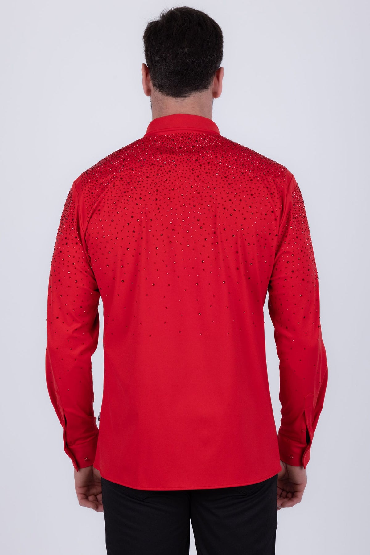 Barabas Men's Rhinestones Jewels Long Sleeve Shirt 4B06 Burgundy