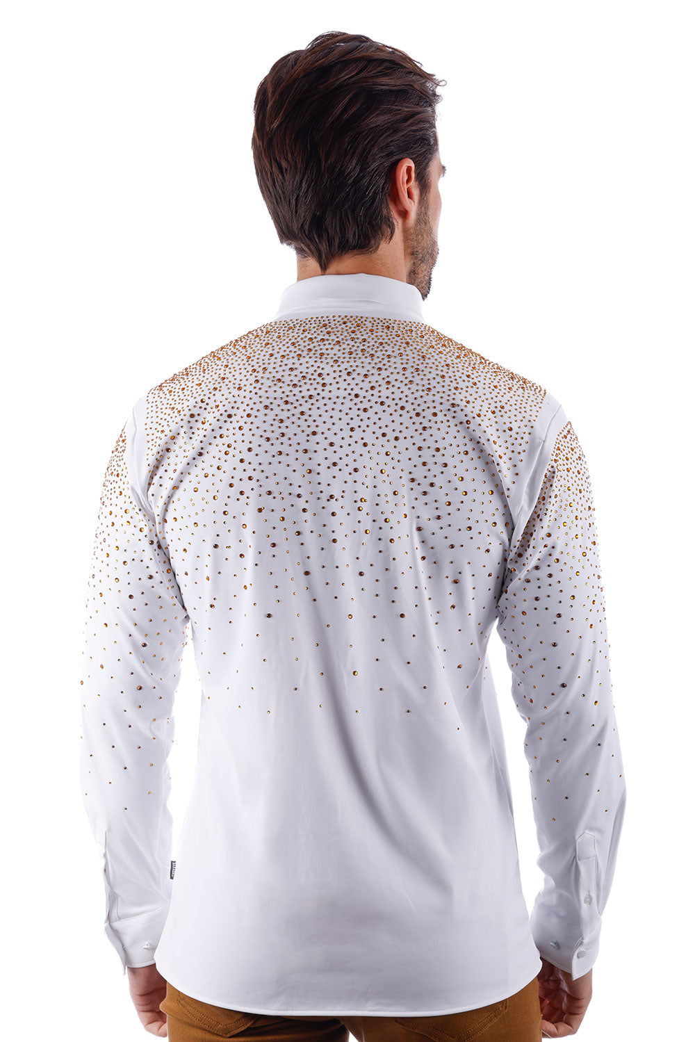 BARABAS Men's Rhinestones Jewels Long Sleeve Shirt 4B06 White
