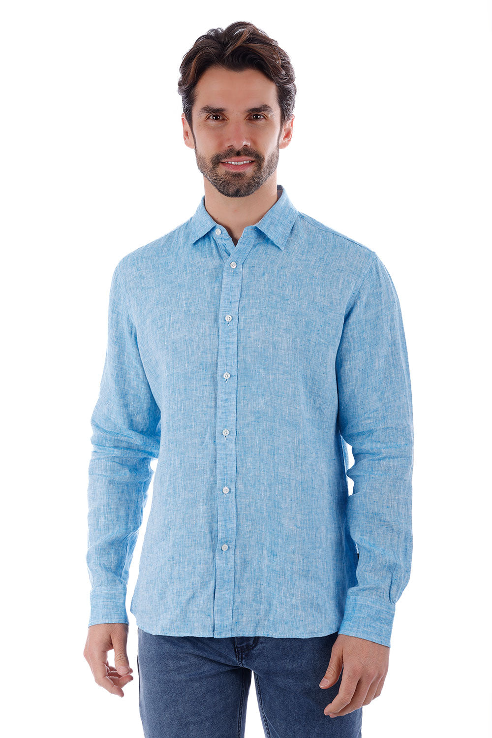 BARABAS Men's Linen Lightweight Button Down Long Sleeve Shirt 4B30 Blue