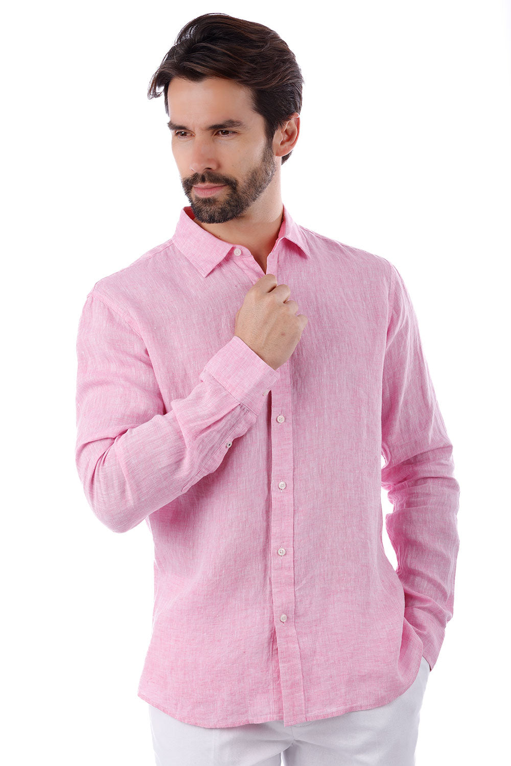 BARABAS Men's Linen Lightweight Button Down Long Sleeve Shirt 4B30 Pink