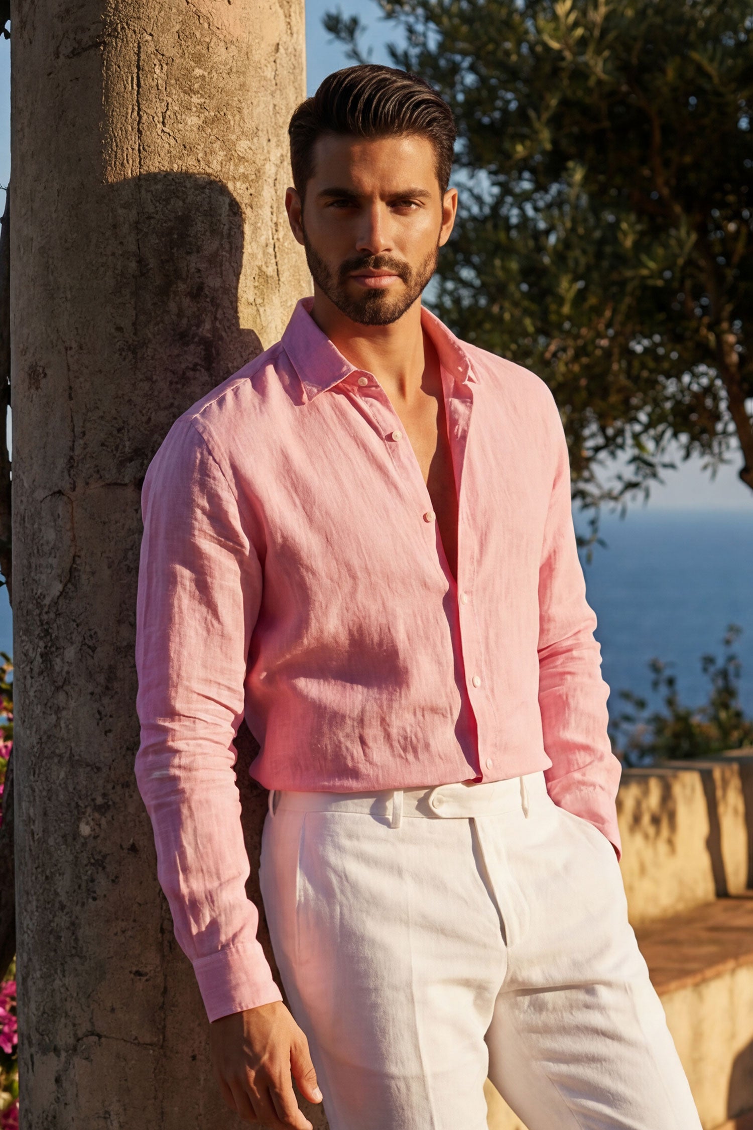 BARABAS Men's Linen Lightweight Button Down Long Sleeve Shirt 4B30 Pink