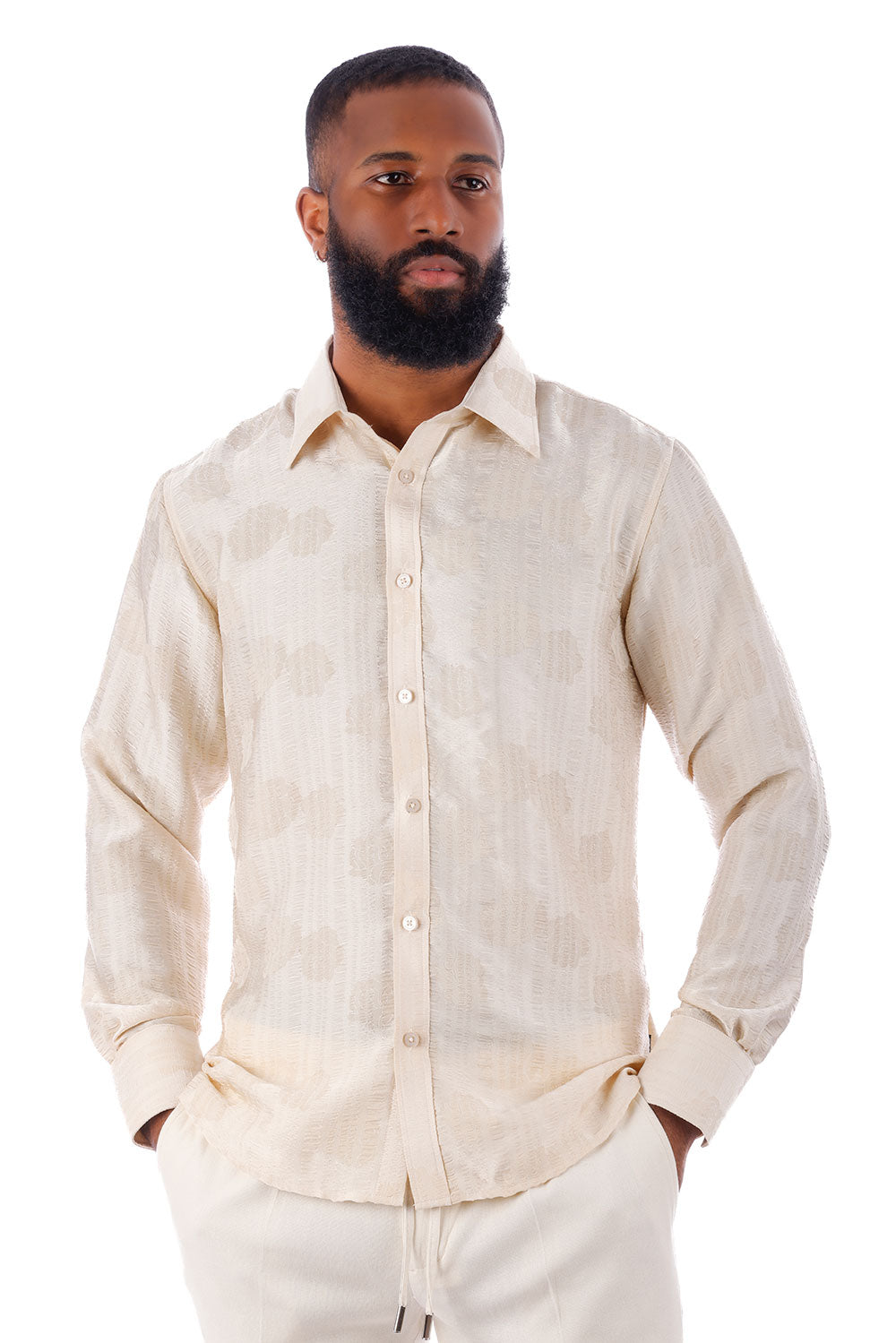 BARABAS Men's Floral Rose Button Down Long Sleeve Shirt 4B31 Beige