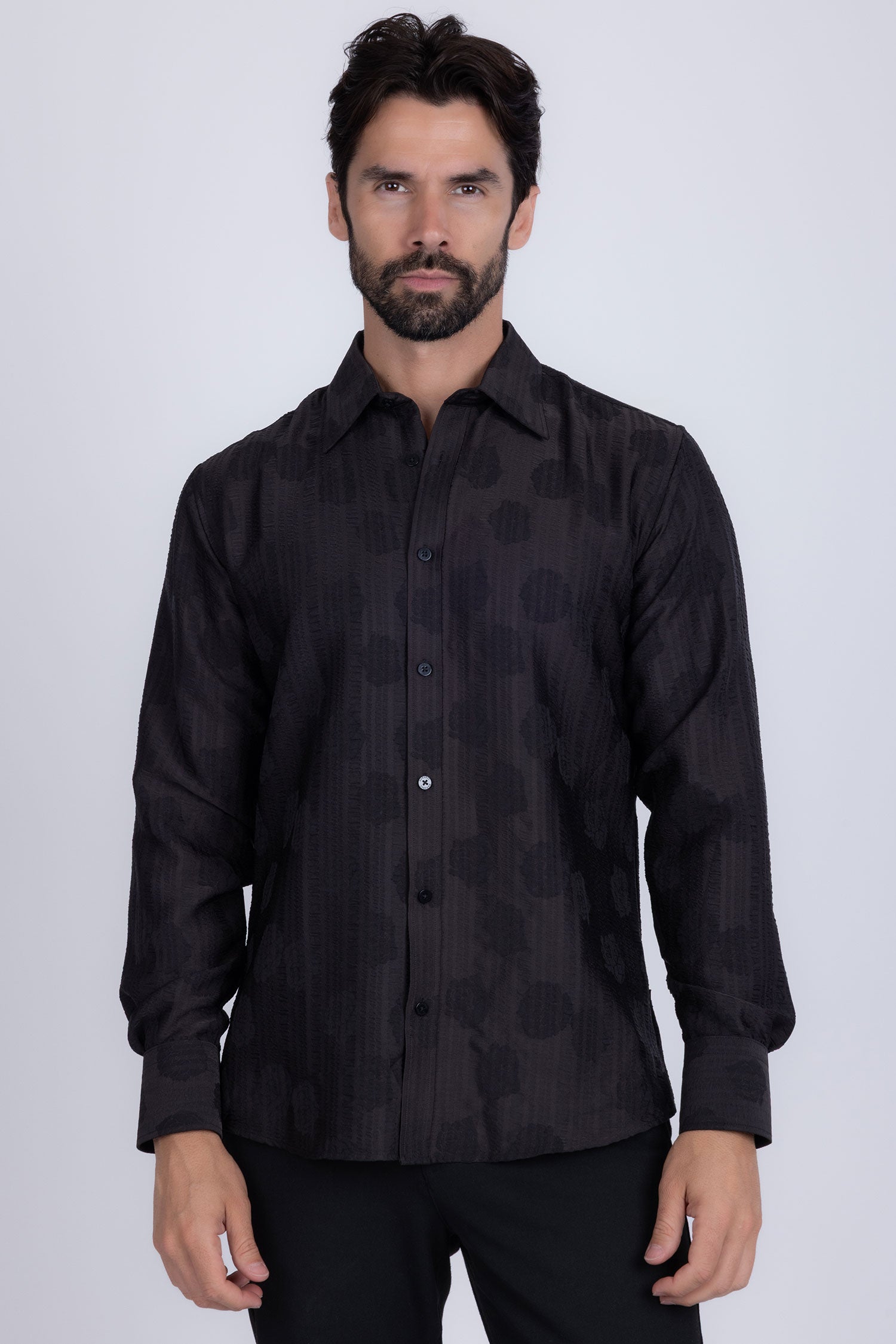 Barabas Men's Floral Rose Button Down Long Sleeve Shirt 4B31 Black