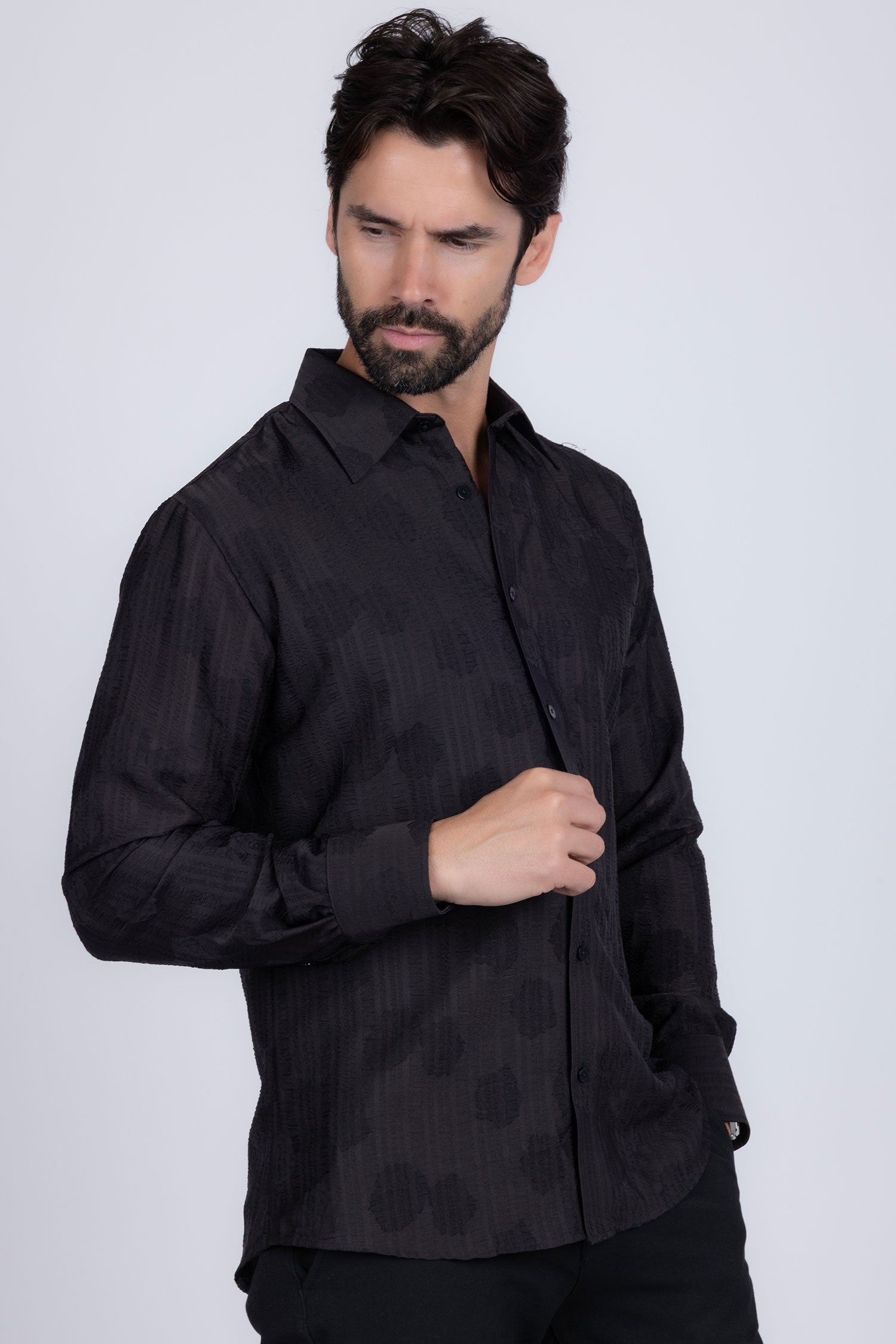 Barabas Men's Floral Rose Button Down Long Sleeve Shirt 4B31 Black