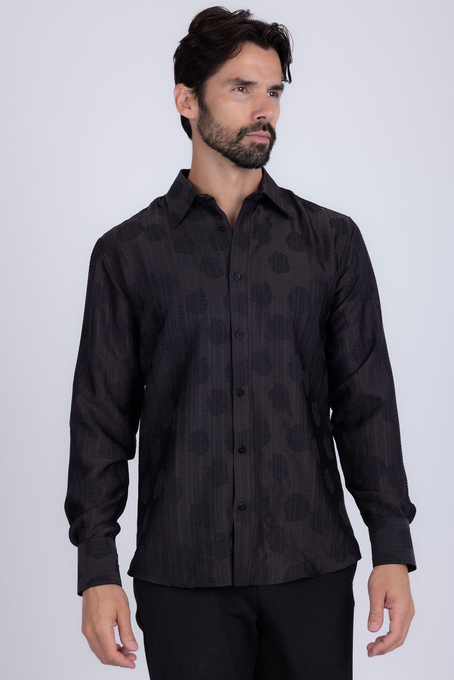 Barabas Men's Floral Rose Button Down Long Sleeve Shirt 4B31 Black