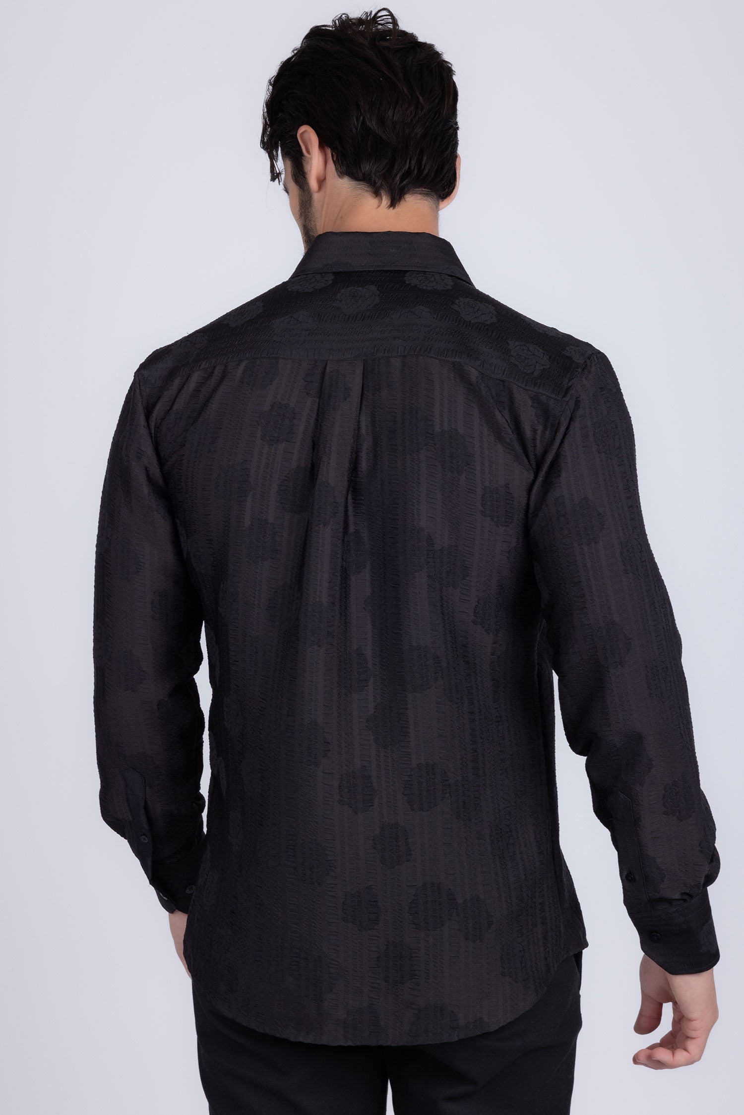 Barabas Men's Floral Rose Button Down Long Sleeve Shirt 4B31 Black