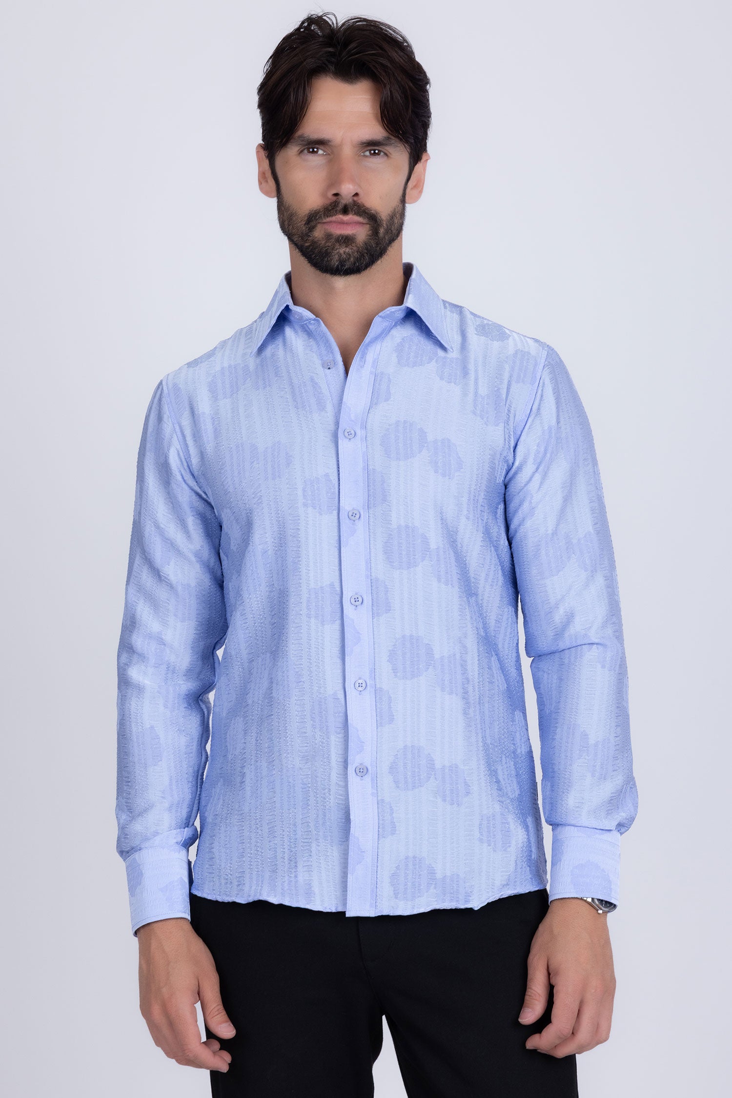 Barabas Men's Floral Rose Button Down Long Sleeve Shirt 4B31 Blue