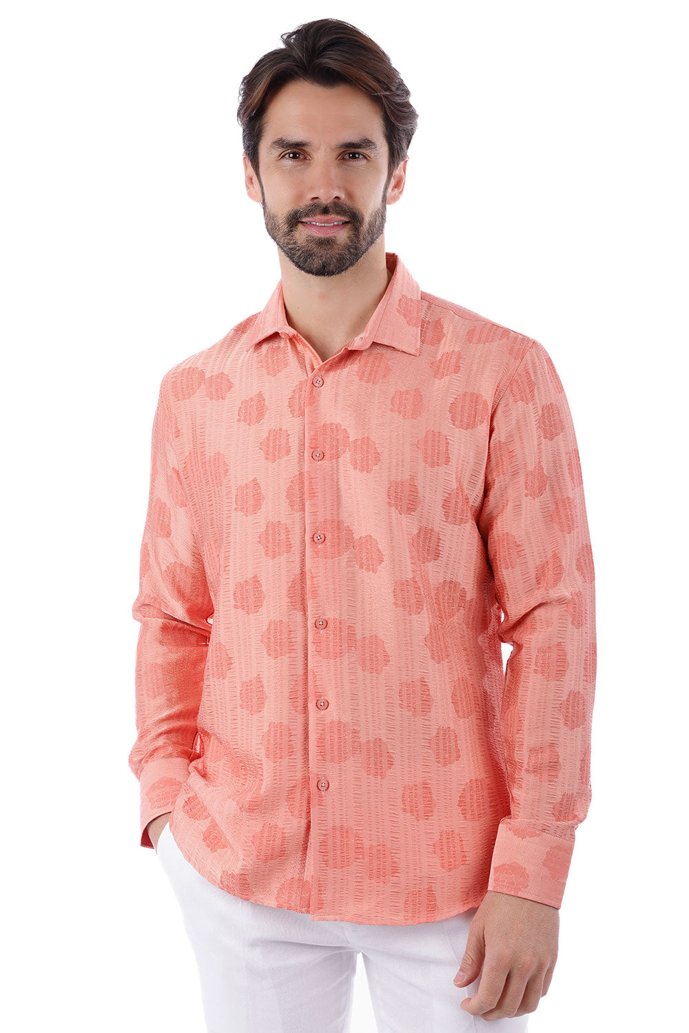 BARABAS Men's Floral Rose Button Down Long Sleeve Shirt 4B31 Coral