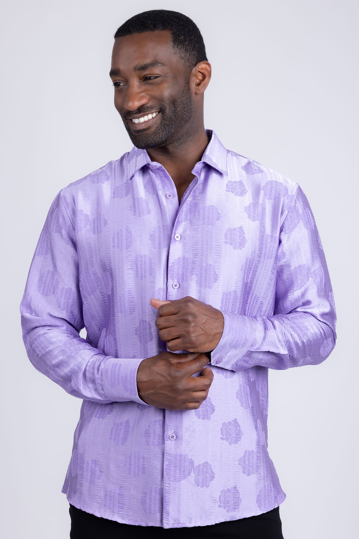 BARABAS Men's Floral Rose Button Down Long Sleeve Shirt 4B31 Lilac